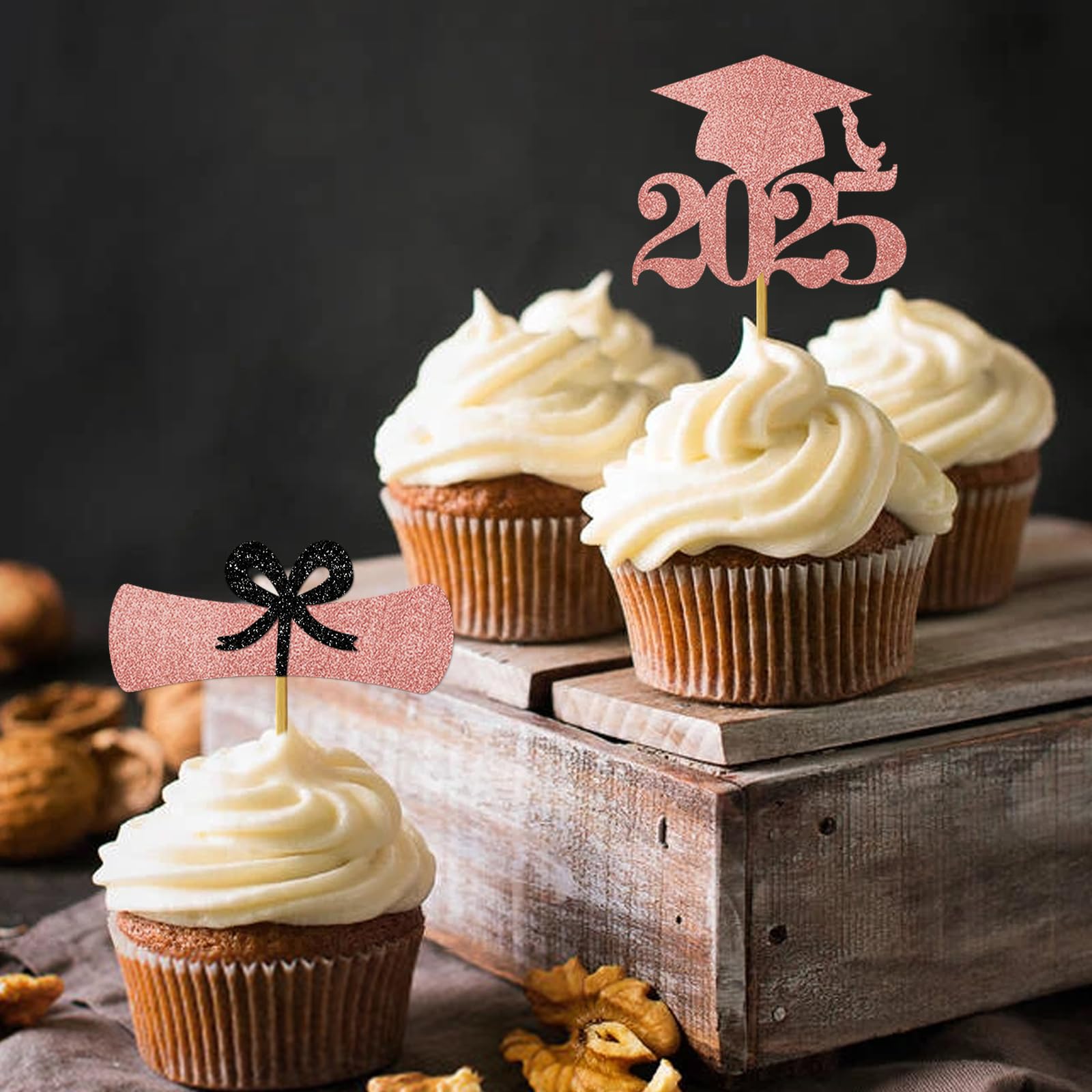 2025 Graduation Cupcake Toppers - Rose Gold Graduation Hat Decorations for Class of 2025 | Perfect for Graduation Party, Cake Decorating & School Celebration