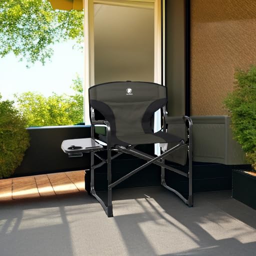 EVER ADVANCED Lightweight Folding Director's Chair - Portable Aluminum Camping Chair with Side Table & Storage Pouch - Heavy Duty Supports 350lbs for Outdoor, Beach, Picnic, and Backyard Relaxation