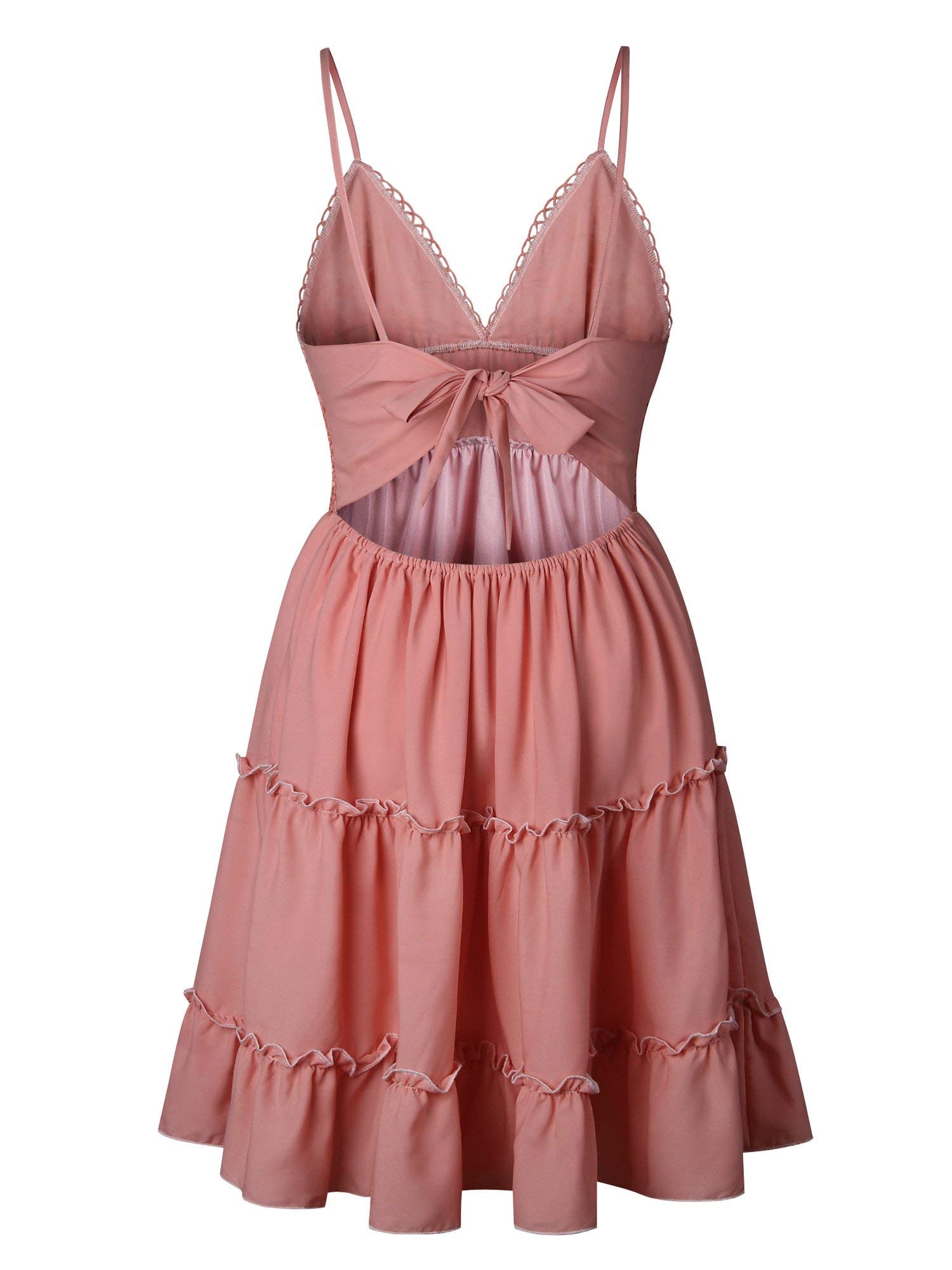 ECOWISH Women's Summer Dress 2025 - V-Neck Spaghetti Strap Lace Mini Dress with Bowknot Backless Design | Perfect for Beach Vacation, Date Night & Summer Parties