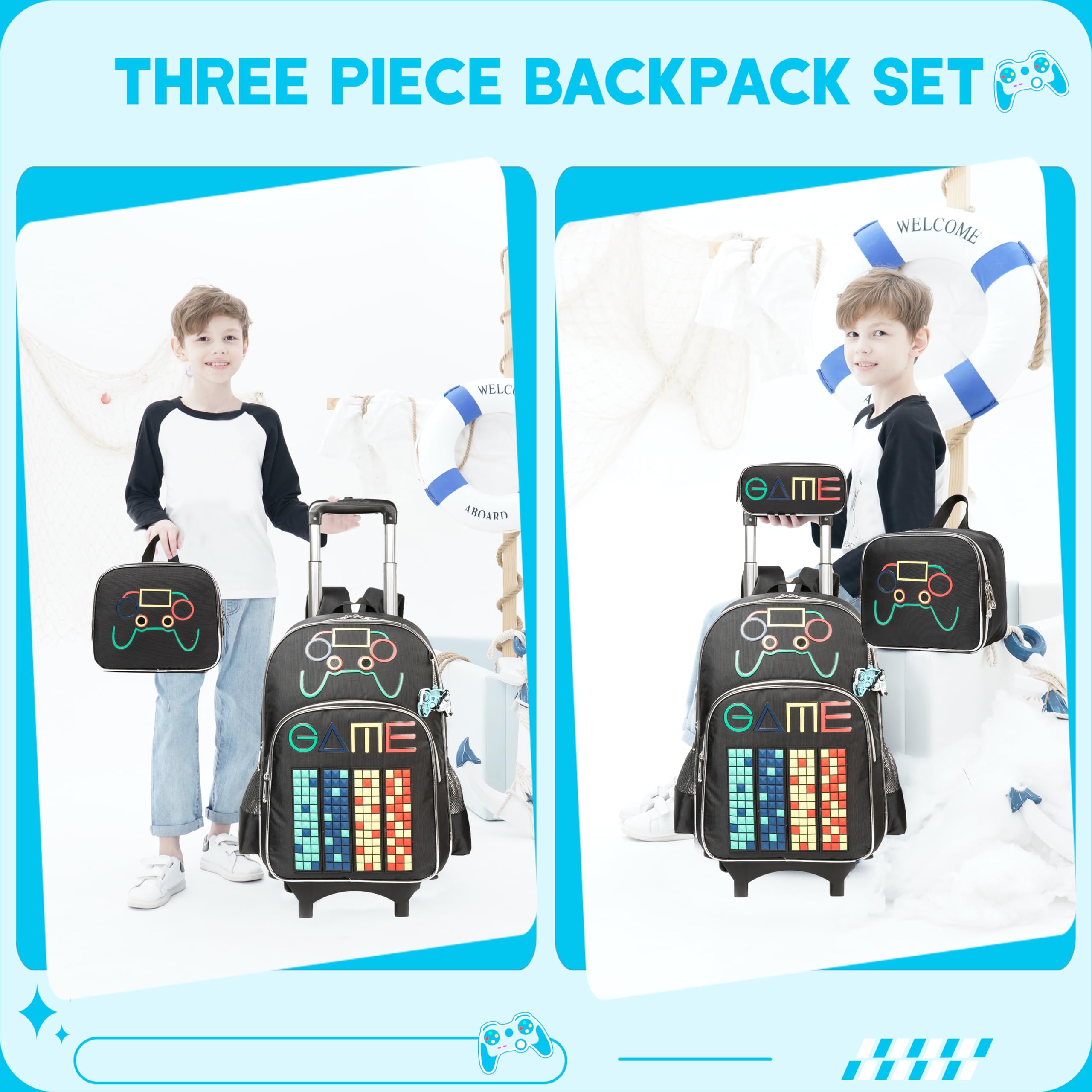 Meetbelify Rolling Backpack for Boys Age 6-8 - Wheeled School Backpack with Lunch Box Set, Durable Kids Travel Suitcase & Laptop Bag for Elementary Students - Perfect for School, Travel, and Daily Commute