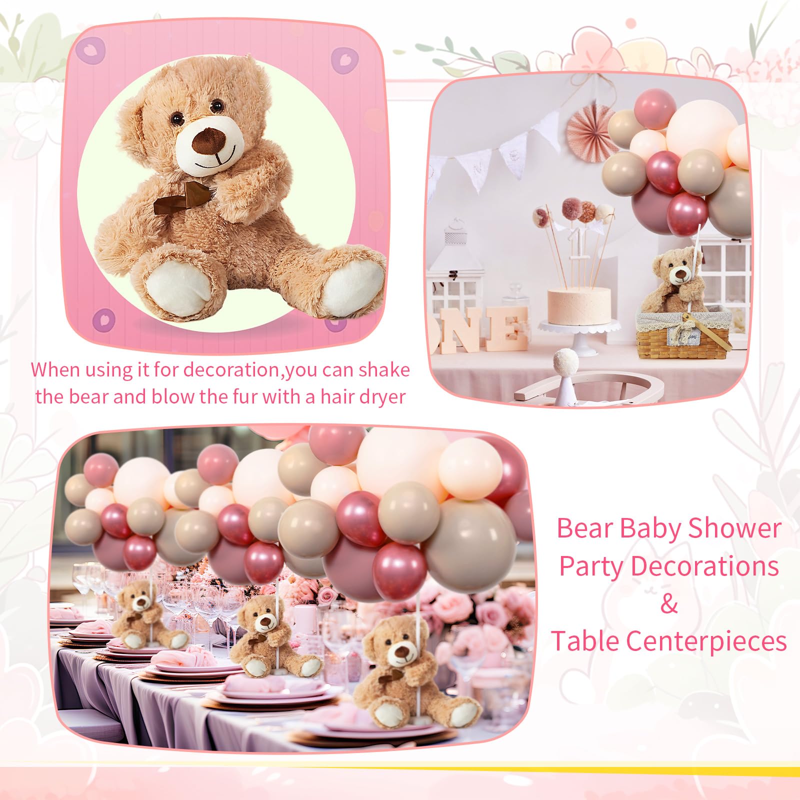 Meooeck 185-Piece Bear Baby Shower Party Decorations Kit - Includes 5x 13.5