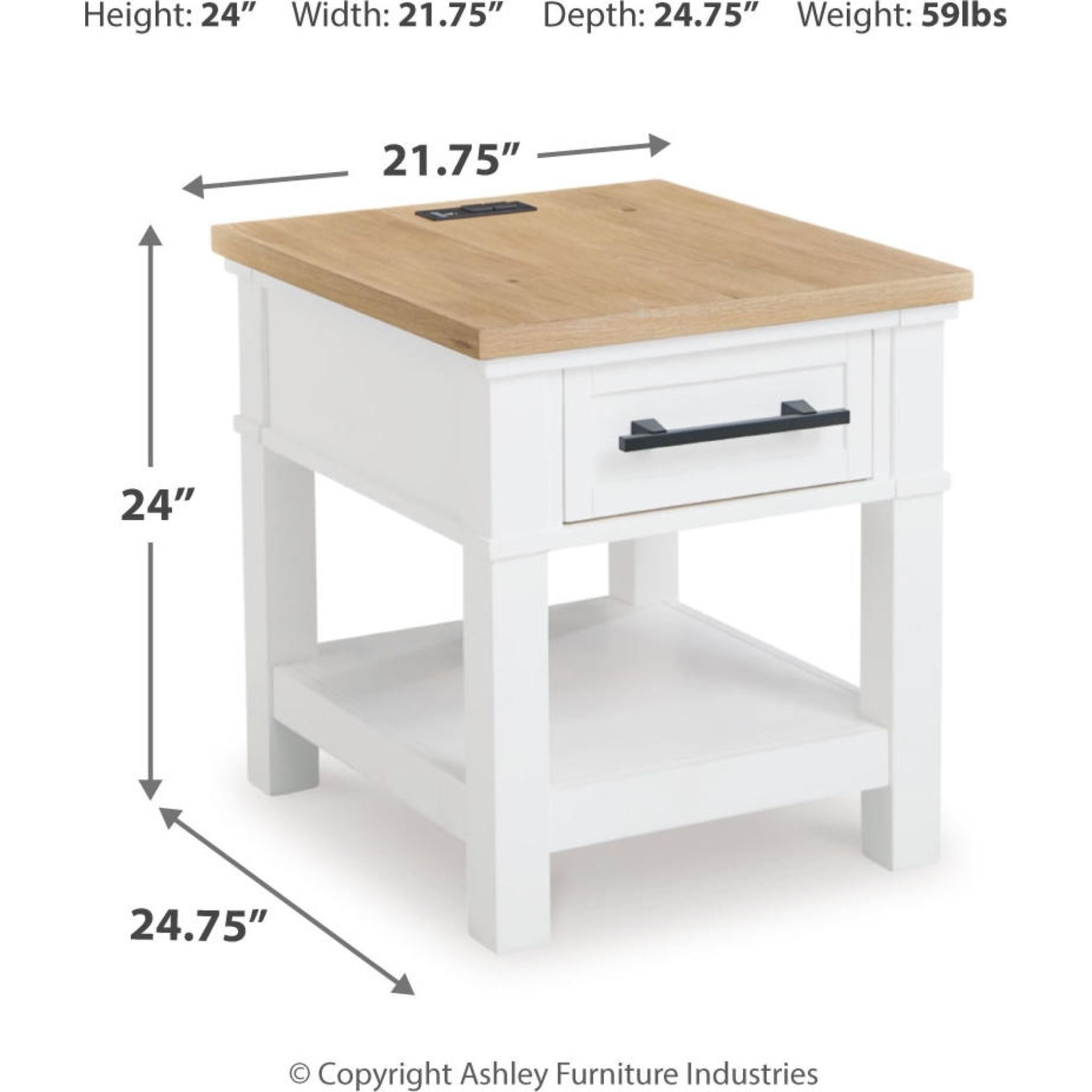 Ashbryn End Table - White & Natural Wood Nightstand for Living Room, Bedroom & Office - Modern Side Table with Storage Shelf