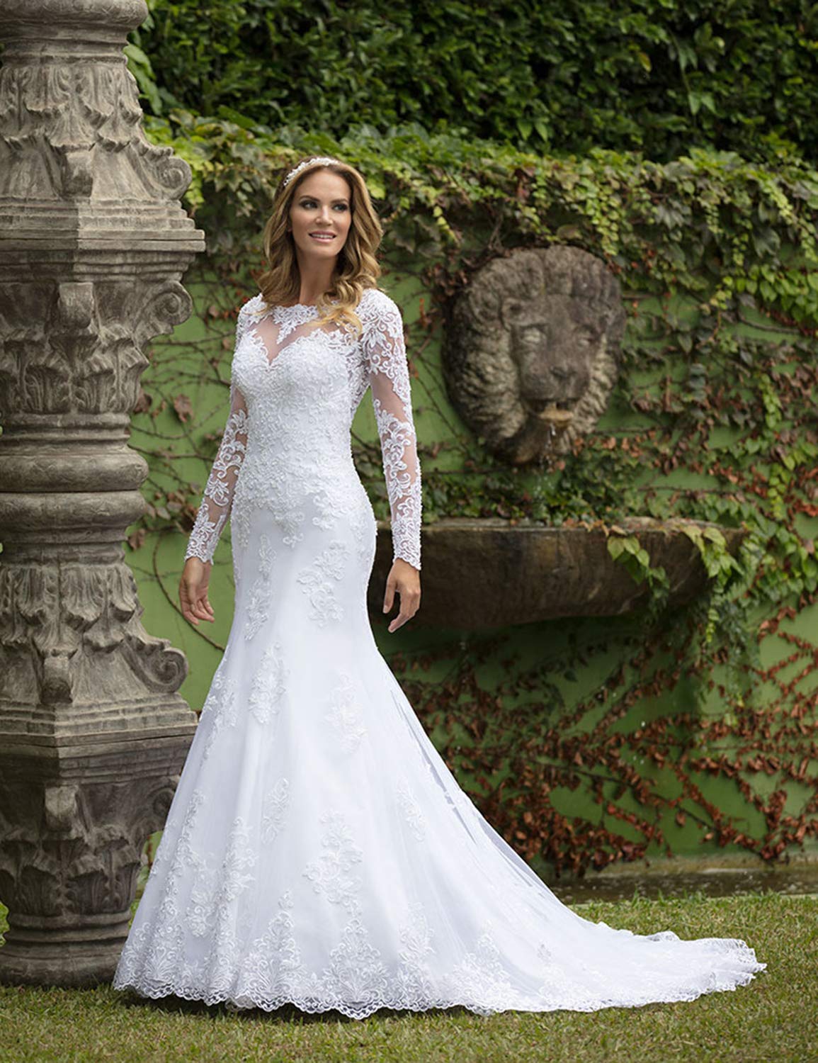 Elegant Long Sleeve Lace Mermaid Wedding Dress for Women - White Custom Made Beach Bridal Gown | Perfect for Beach Weddings, Destination Ceremonies & Romantic Photos