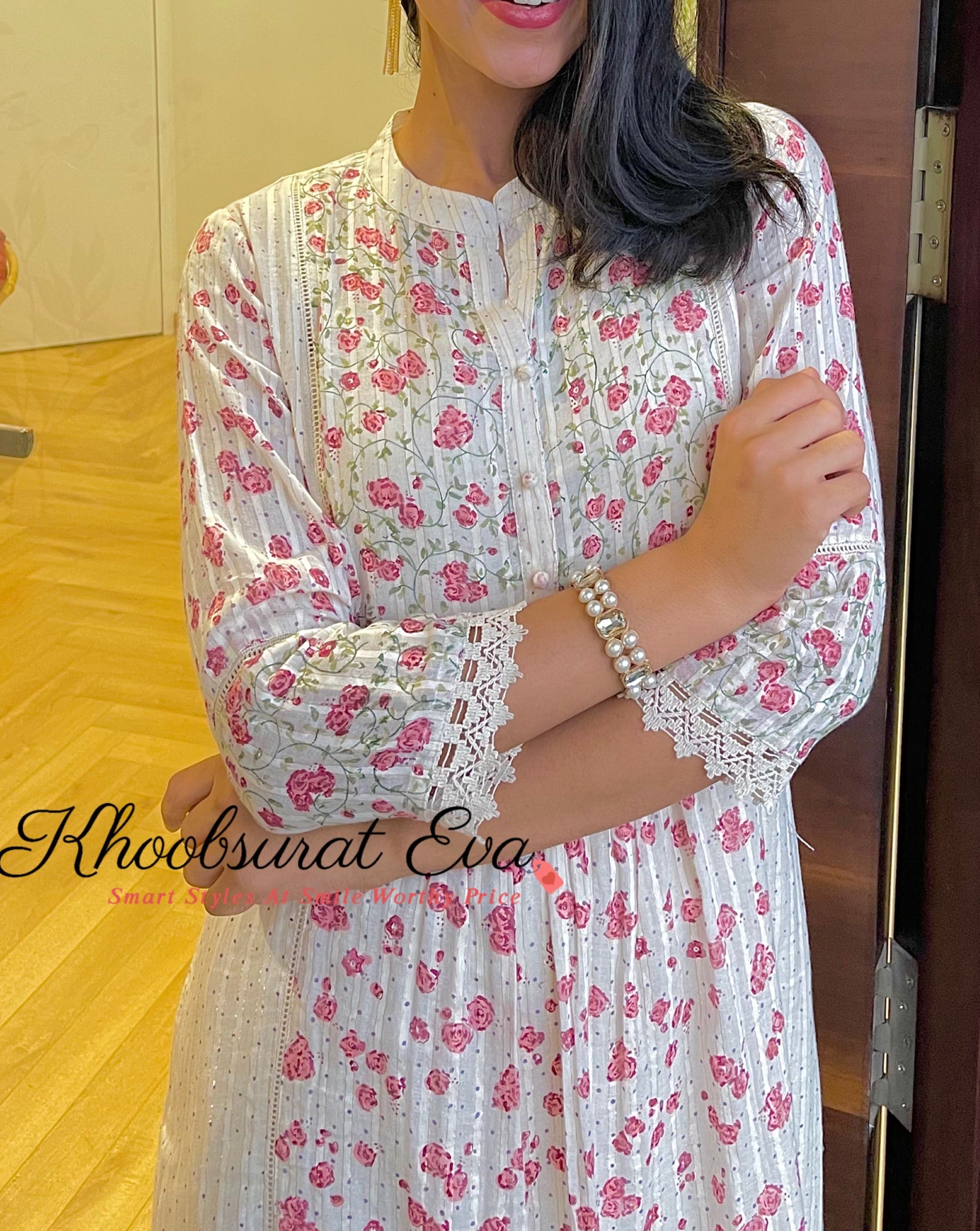 White Cotton Block Print Maxi Dress for Women - Boho Floral Summer Beach Dress - Perfect for Vacations, Weddings & Casual Outings