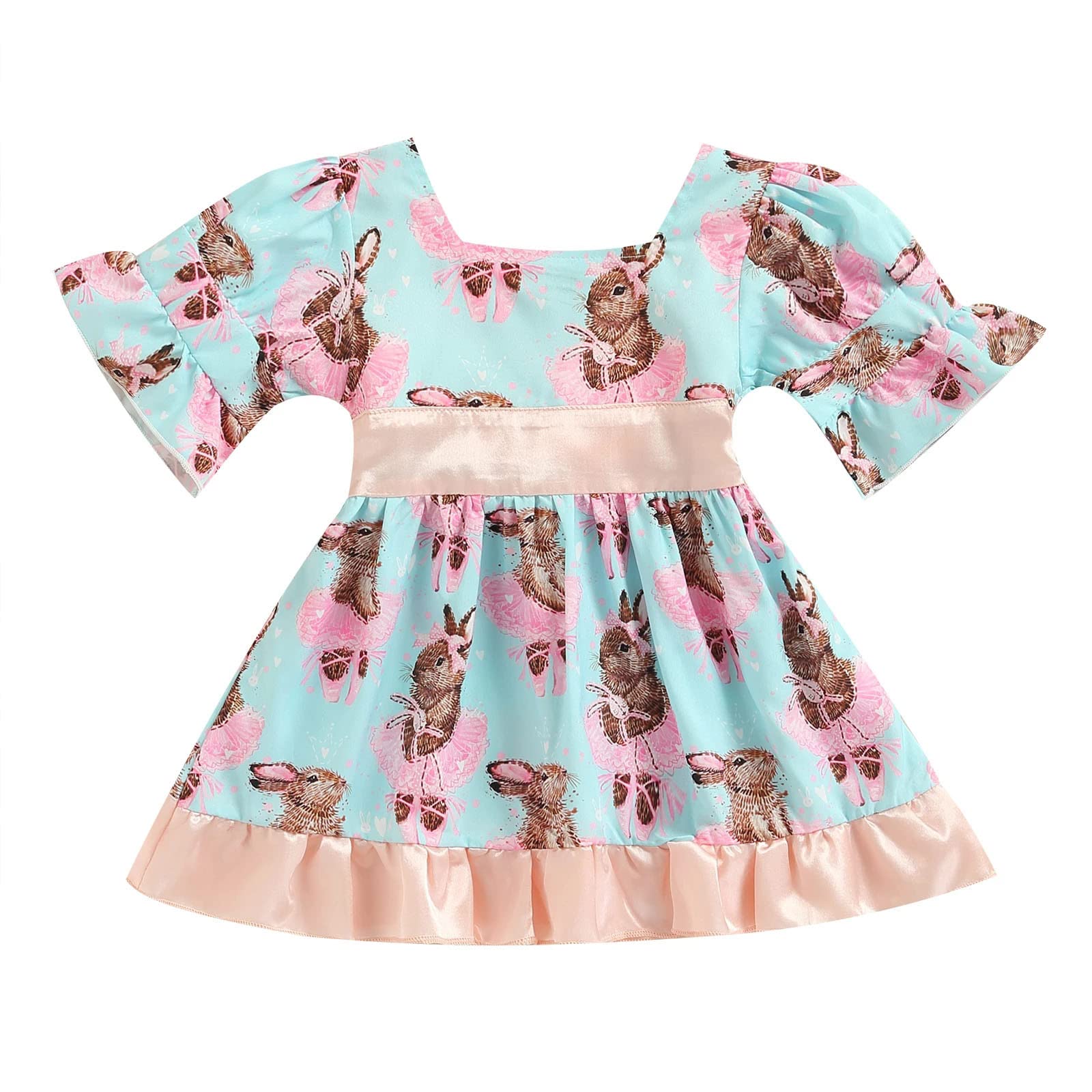 POLG Toddler Baby Girls Easter Dress - Ruffled Sleeve Bunny Egg Print Princess Party Dress for Spring & Summer Celebrations | Perfect for Easter Sunday, Birthday Parties & Special Occasions