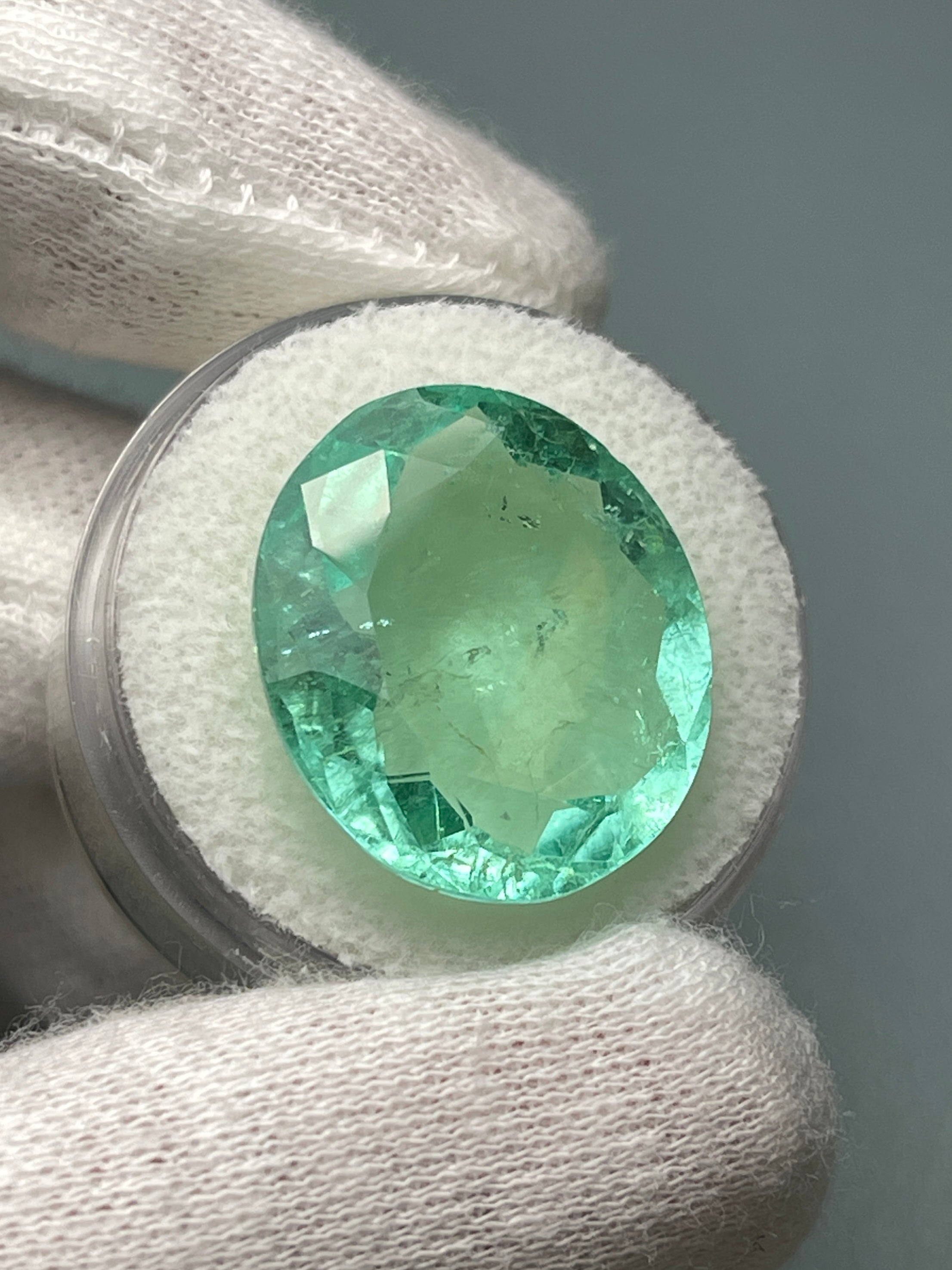 Premium 19.15tcw 20x18mm Oval Cut Loose Colombian Emerald Gemstone - Light Green Bubbly Natural Emerald for Jewelry Making, Engagement Rings & Luxury Gifts