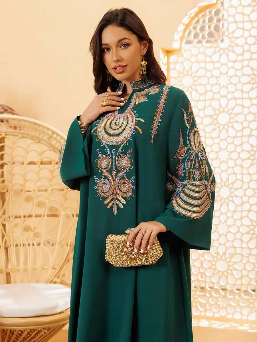 Elegant Rope Embroidery Eid Jalabiya Kaftan Dress for Women - Perfect for Eid Celebrations, Weddings & Special Occasions