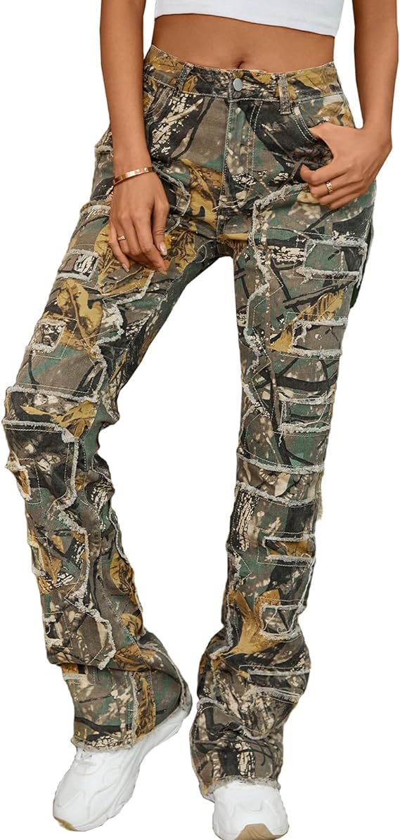 KELYWELL Women's High Waist Camo Ripped Jeans | Slim Fit Stretchy Denim Pants for Casual Wear