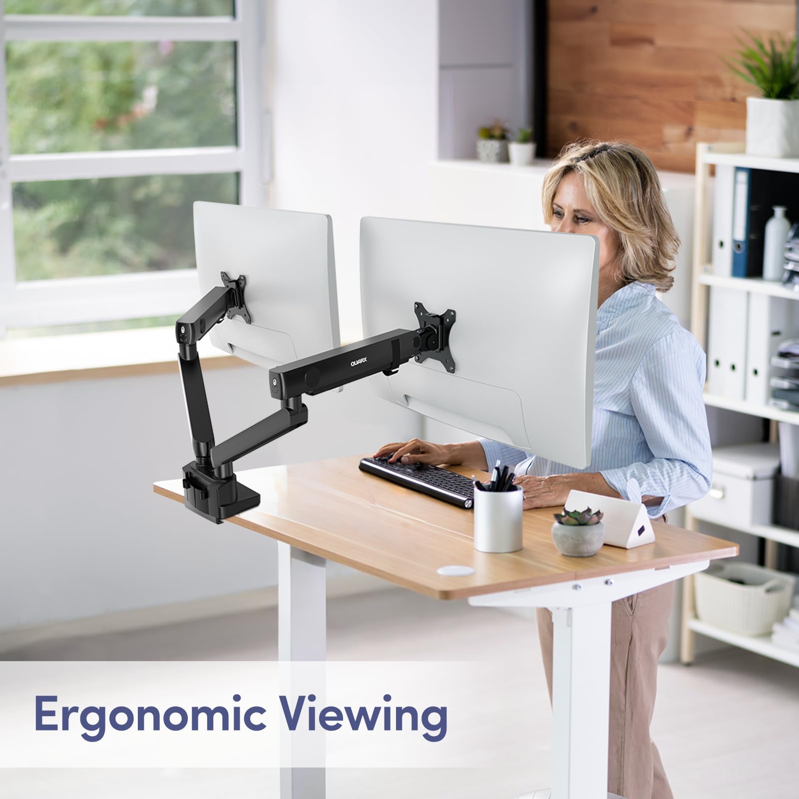 Heavy Duty Dual Monitor Stand for 17-35 Inch Ultrawide Screens - Adjustable Height VESA Mount Desk Clamp for Gaming & Office (4.4-26.4 lbs Capacity, Black) - Perfect for Multi-Tasking, Streaming & Workspace Setup