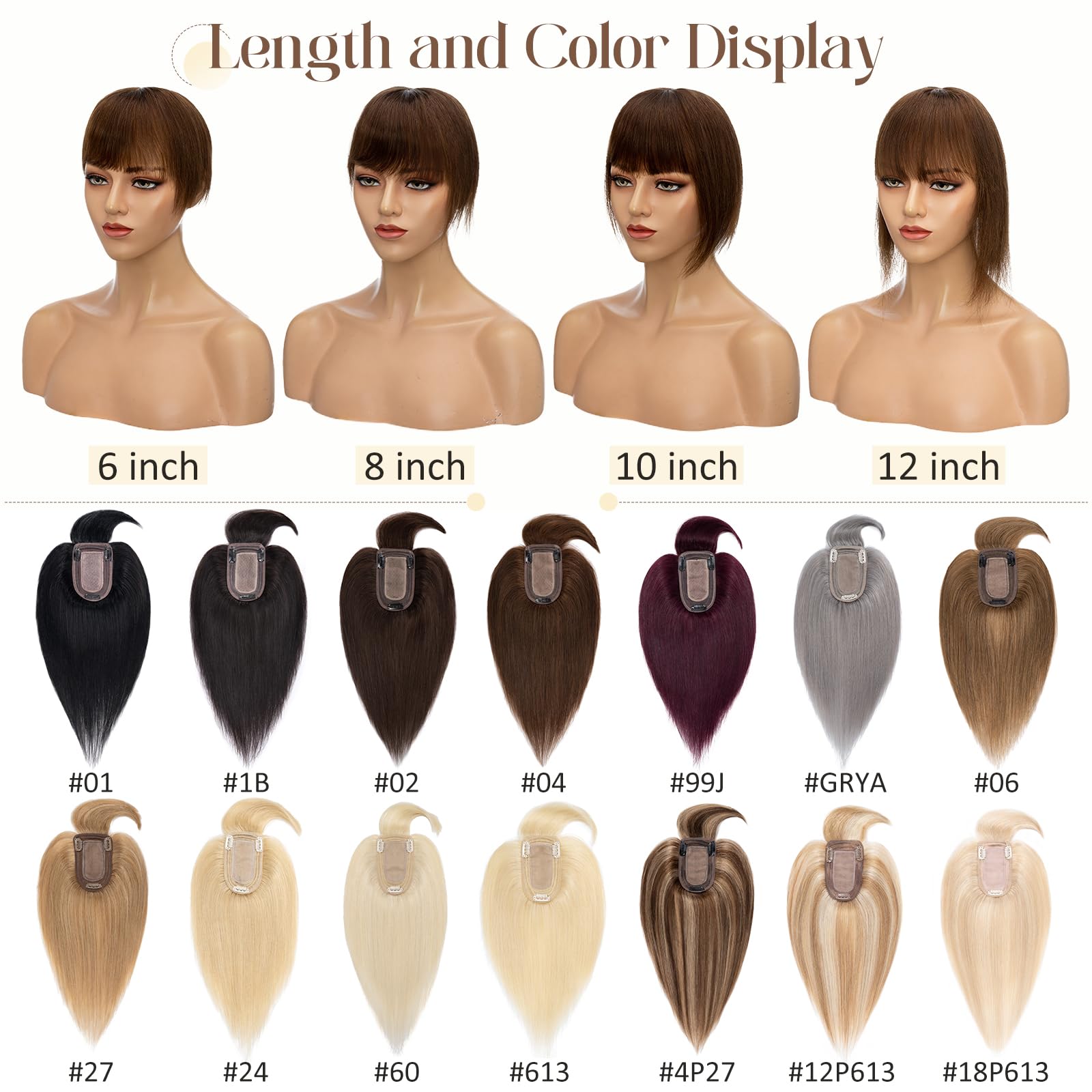 100% Human Hair Toppers for Women with Bangs - 6 Inch Brown Remy Hair Clip-In Topper for Thinning Hair | Natural Look for Daily Wear, Parties & Special Occasions