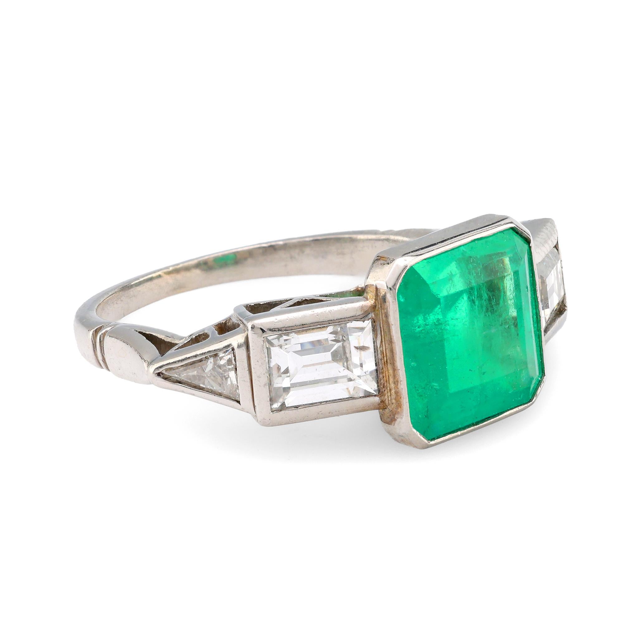 Art Deco Style 1.77 Carat Emerald Diamond Platinum Ring - Vintage Inspired Engagement & Wedding Jewelry for Women - Perfect for Anniversaries, Proposals & Special Occasions