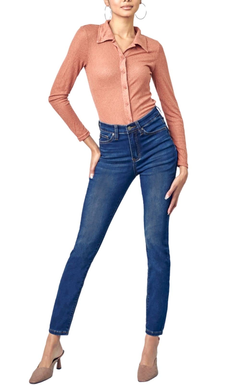 Kan Can HIGH Rise Dark Wash Super Skinny Jeans for Women KC5002D - Perfect for Casual Outfits, Night Out & Everyday Wear