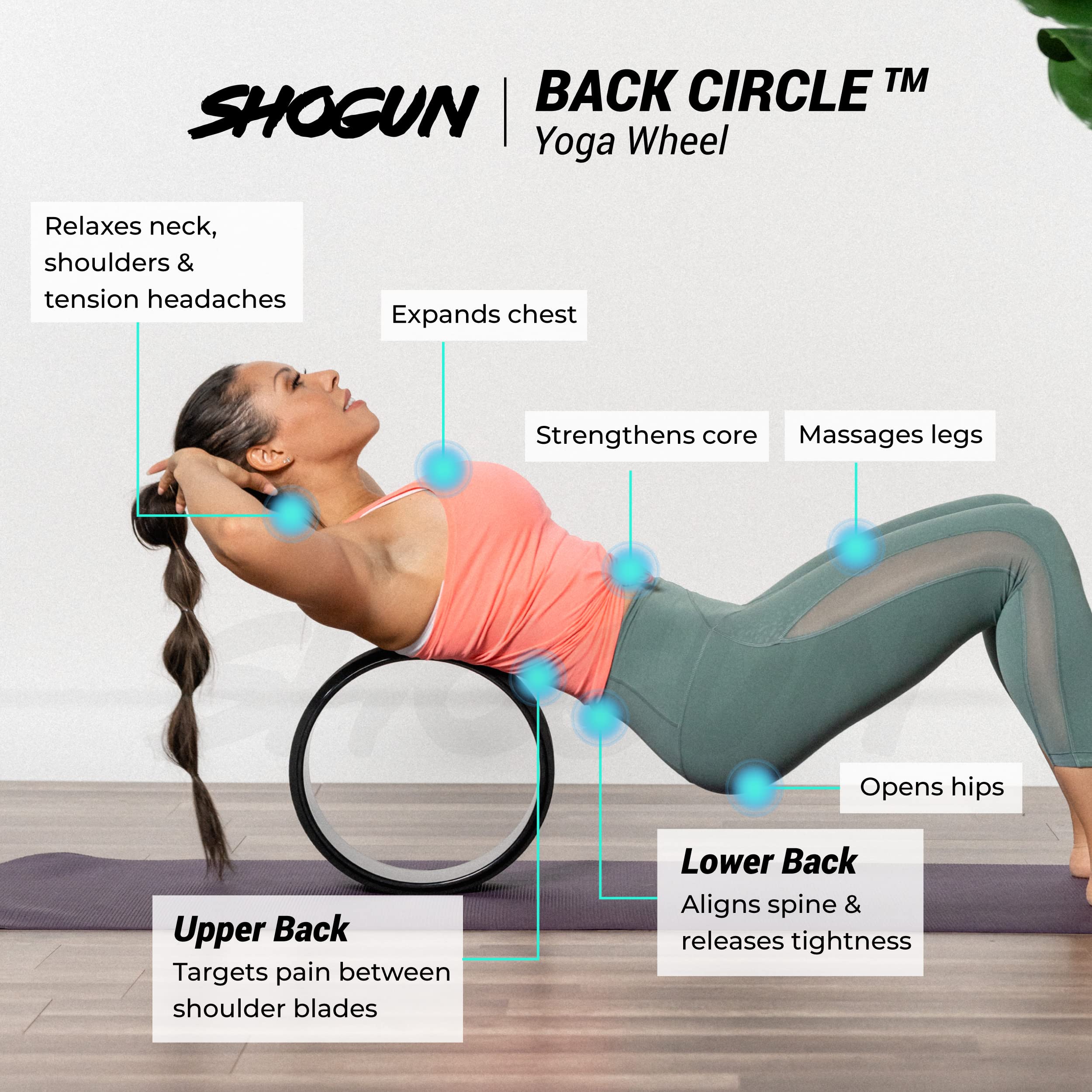 Shogun Yoga Wheel Roller for Back Pain Relief & Spine Stretching - Premium Back Roller Wheel for Flexibility & Mobility Improvement - Perfect for Yoga, Pilates, Post-Workout Recovery & Home Therapy