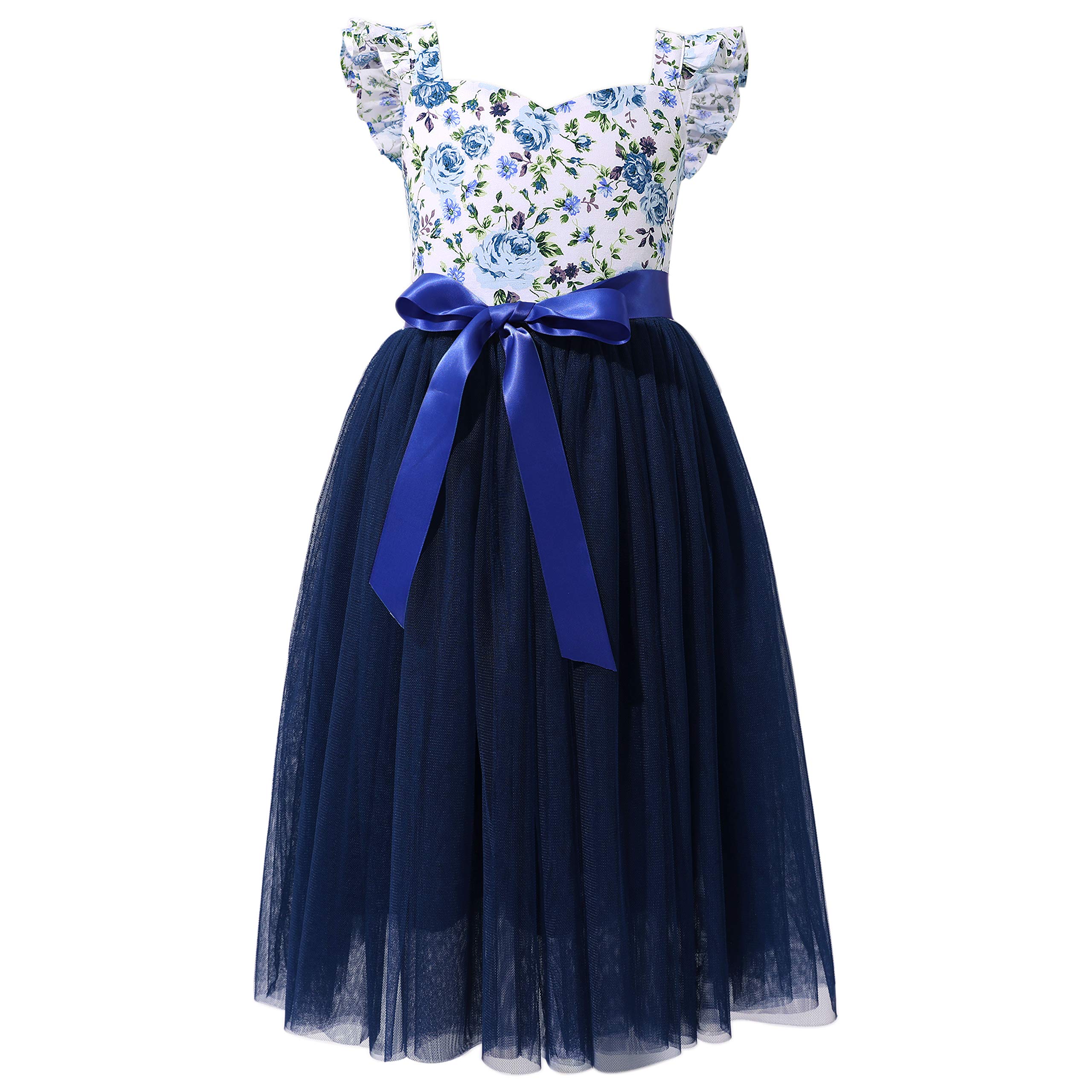 Flofallzique Girls Tulle Dress with Floral Print - Summer Wedding, Birthday, Easter & Tea Party Outfit for Toddlers | Perfect for Special Occasions & Casual Wear