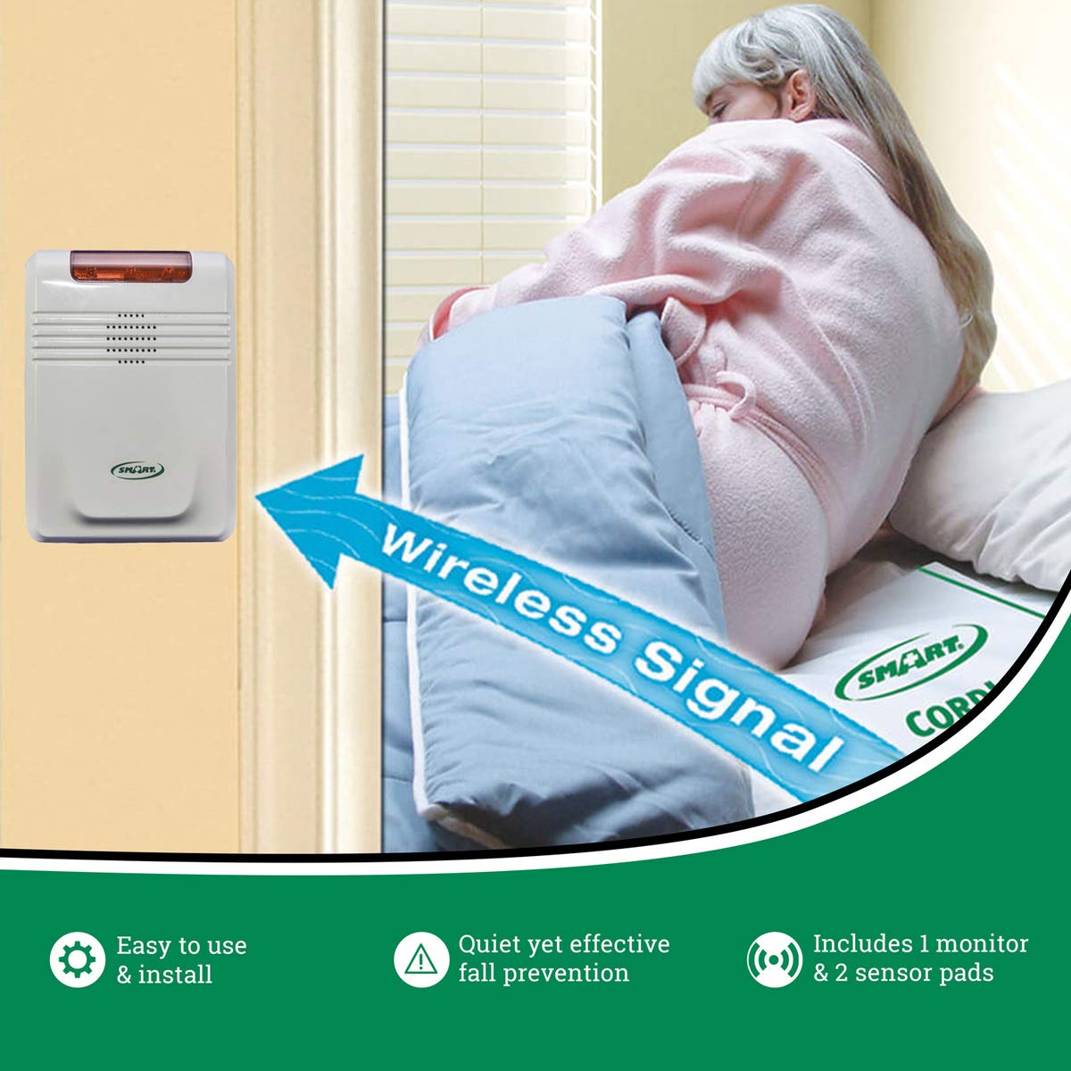 Wireless Bed Alarm with Sensor Pad for Elderly & Patients - Fall Prevention & Safety Alert System for Home Care, Hospitals, and Nursing Homes