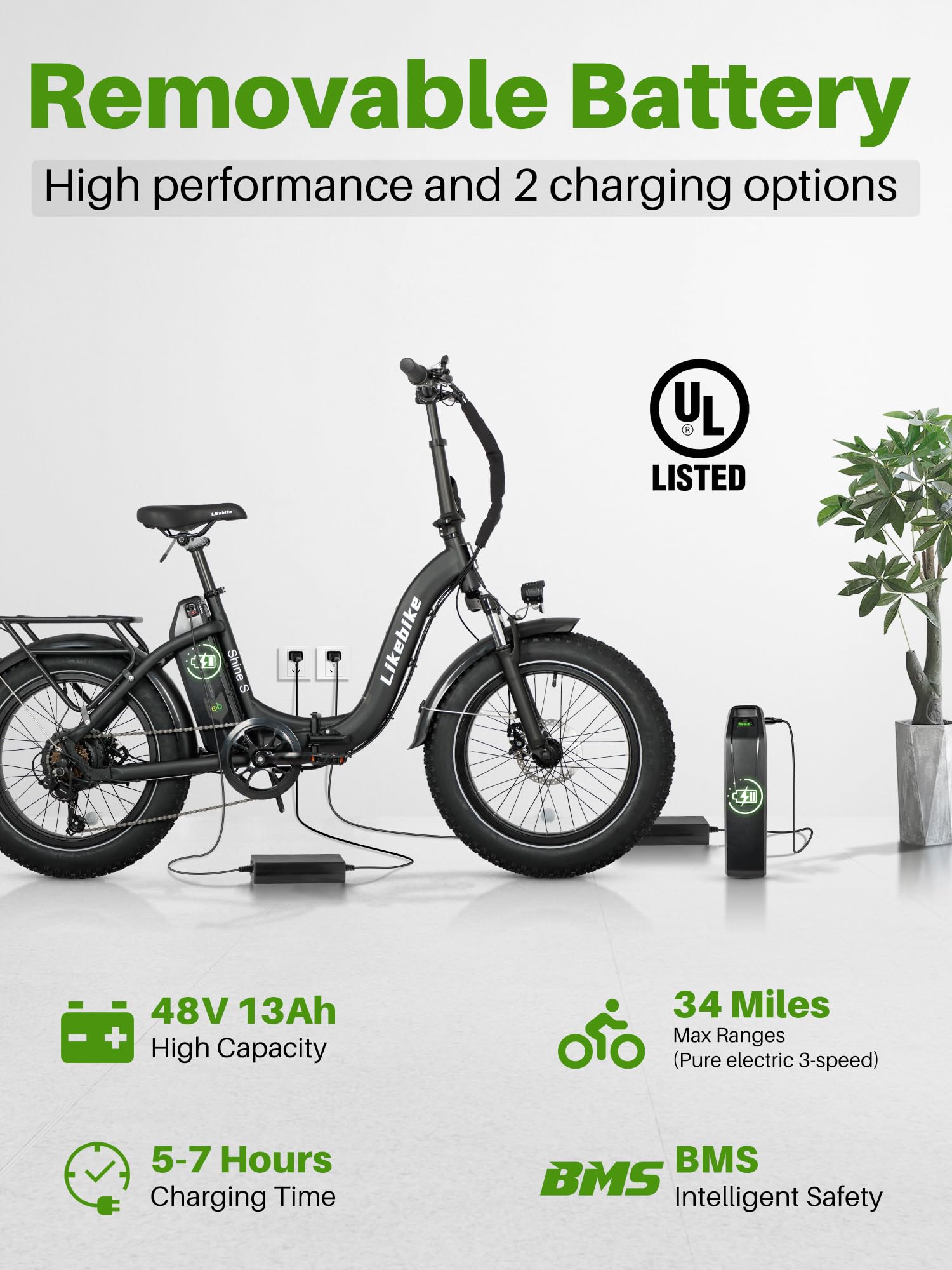 Likebike Folding Electric Bike for Adults - 500W Motor (Peak 720W), 20