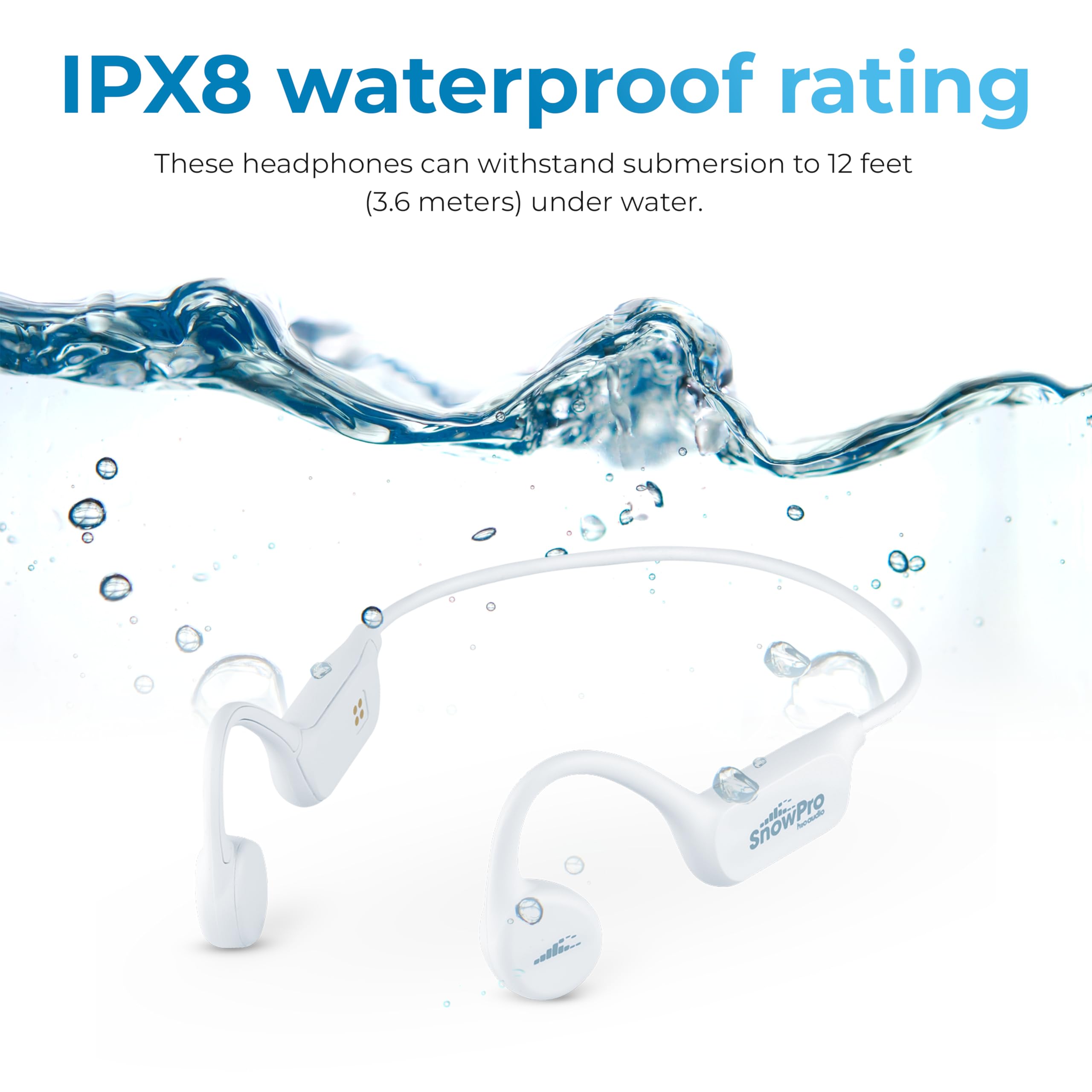 H2O Audio Snow PRO Bone Conduction Bluetooth Open Ear Headphones with MP3 Player - IPX8 Waterproof Wireless Sports Headset for Skiing, Snowboarding, Running, Cycling & Workout - Comfortable Secure Fit (White) - Perfect for Outdoor Winter Sports & Active Lifestyle