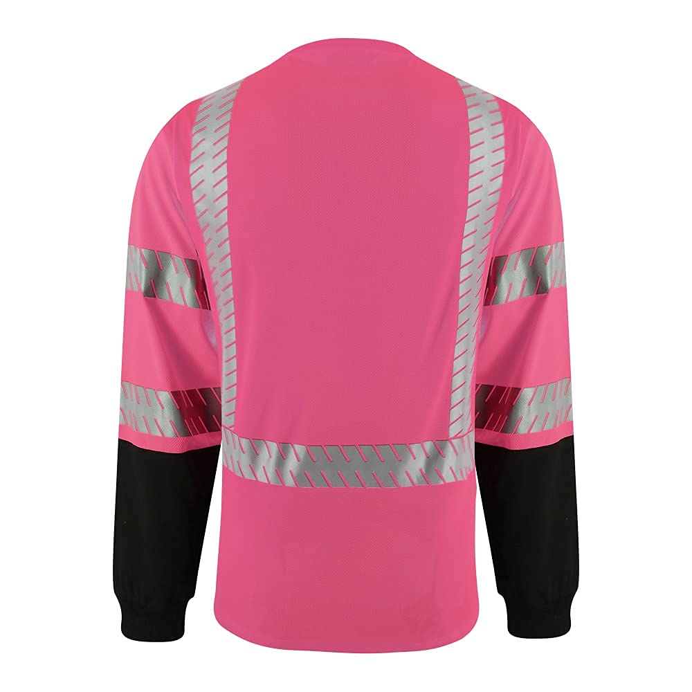 ANSI Class 3 High Visibility Safety Shirts with Reflective Strips - Black Construction Work Shirts for Men - Ideal for Road Work, Night Shifts & Hazardous Job Sites