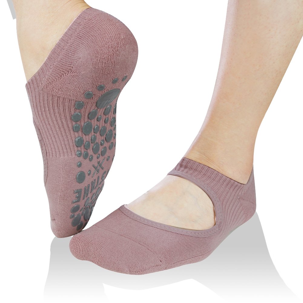 Yoga Non Slip Socks for Women - Ristake Ballet Grip Socks with Anti-Skid Sole for Barre, Pilates, Yoga & Dance - Low Cut Ankle Sport Toe Shoes for Studio, Gym & Home Workouts - 1 Pair (Red)