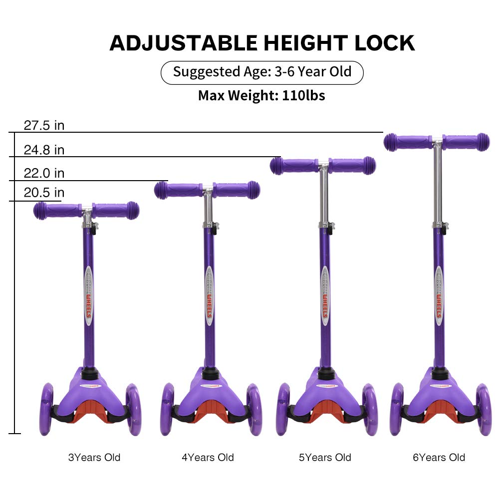 **Deluxe 3-Wheel Scooter for Kids Ages 3-6 - Adjustable Height, Lean-to-Steer with LED Flashing Lights - Perfect for Toddlers' Outdoor Play & Commuting**