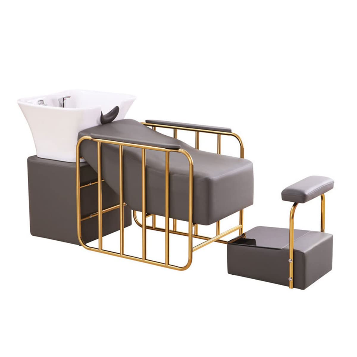 Ceramic Shampoo Basin Bed - Stainless Steel Salon Hair Washing & Rinsing Chair with Reclining Function | Perfect for Hair Salons, Beauty Spas & Professional Styling Services