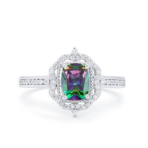 14K White Gold Simulated Rainbow CZ