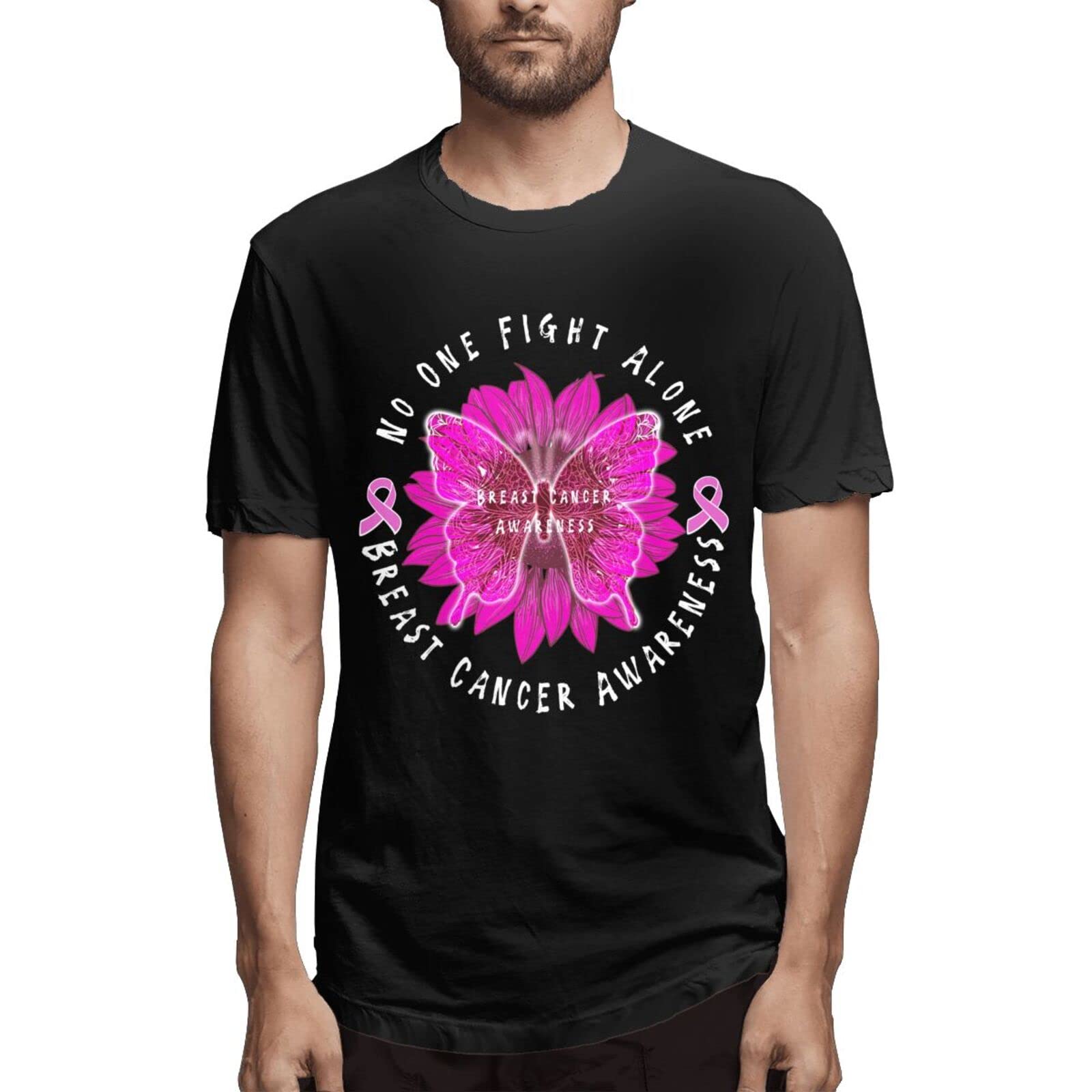 Fight Breast Cancer Awareness Round Neck Short Sleeve Athletic T-Shirt - Comfortable Workout Top for Running, Gym & Sports Activities
