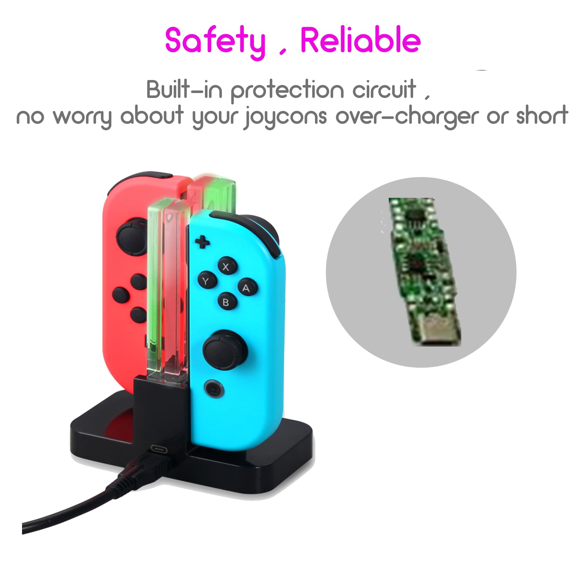 Nintendo Switch Joy-Con Controller Charging Dock - 4 in 1 Fast Charging Station with USB-C Cable for Joycon Controllers | Perfect for Gaming Setups, Travel & Multiplayer Sessions (Black)