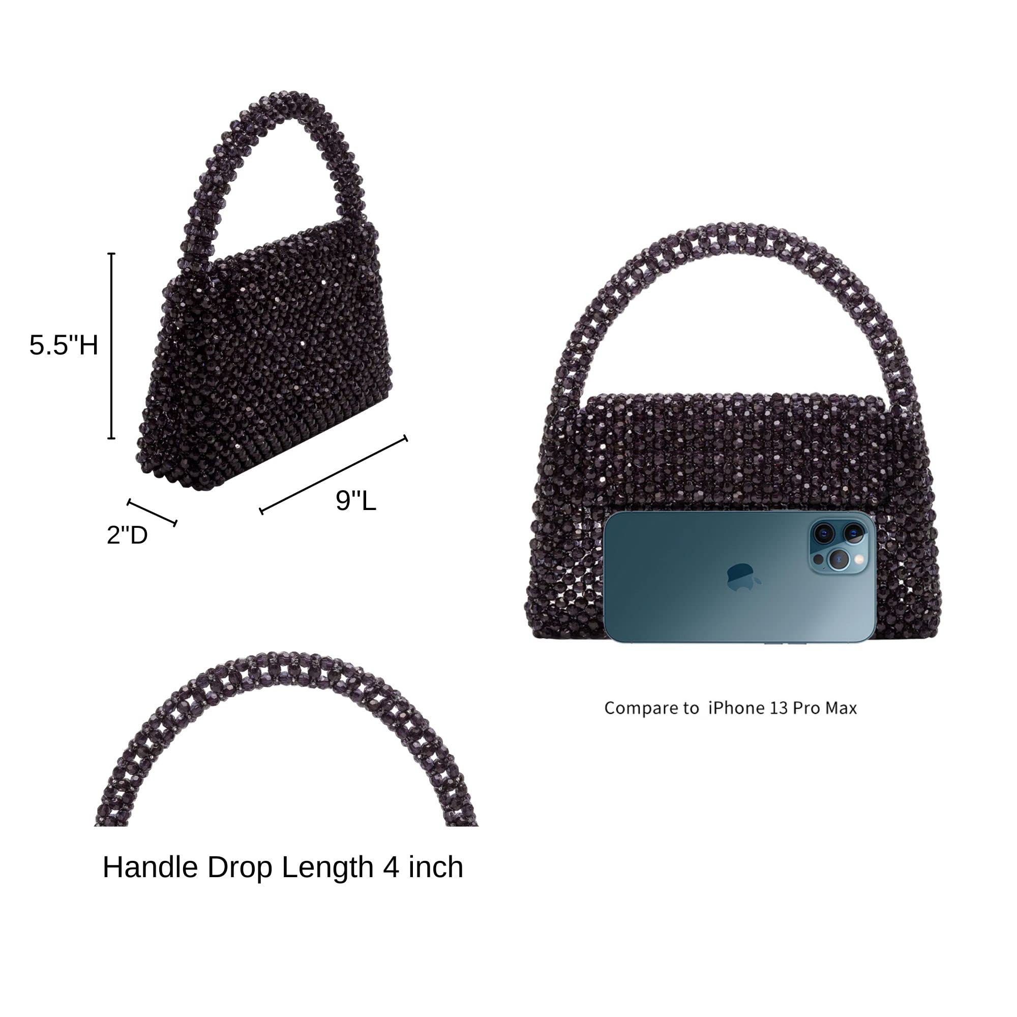 Melie Bianco Sherry Bag - Women's Luxury Beaded Handbag with Top Handle - Elegant Foldover Clutch for Parties, Weddings & Evening Events