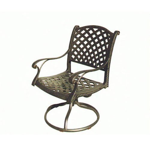 Dark Bronze Cast Aluminum Nassau Outdoor Patio 4 Swivel Rocker Dining Chairs with Walnut Cushions - Perfect for Backyard, Garden & Poolside Relaxation