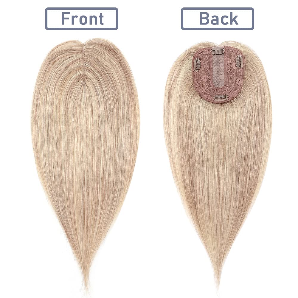 SEGO Clip-in Human Hair Topper for Women - Remy Hair Topper with Silk Base, No Bangs Wiglet for Hair Loss & Thinning Hair - Grey Coverage & Natural Look (4 Clips) - Perfect for Daily Wear, Special Occasions & Hair Volume Boosting