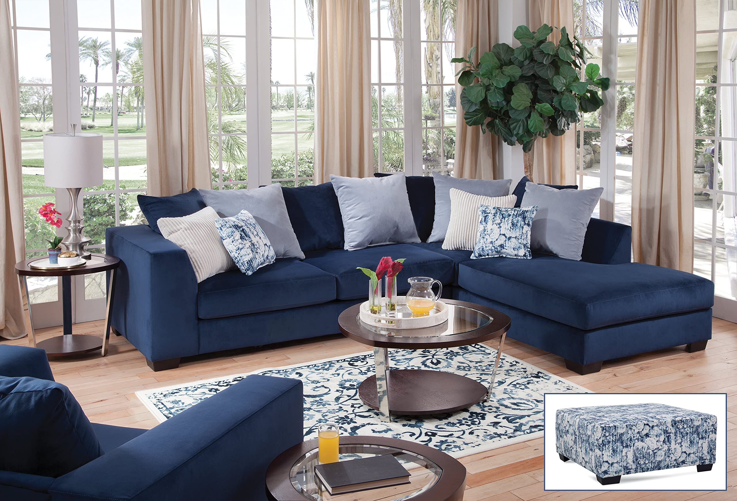 L-Shaped Sectional Sofa with Pillows - Blue Casual Comfort for Living Room
