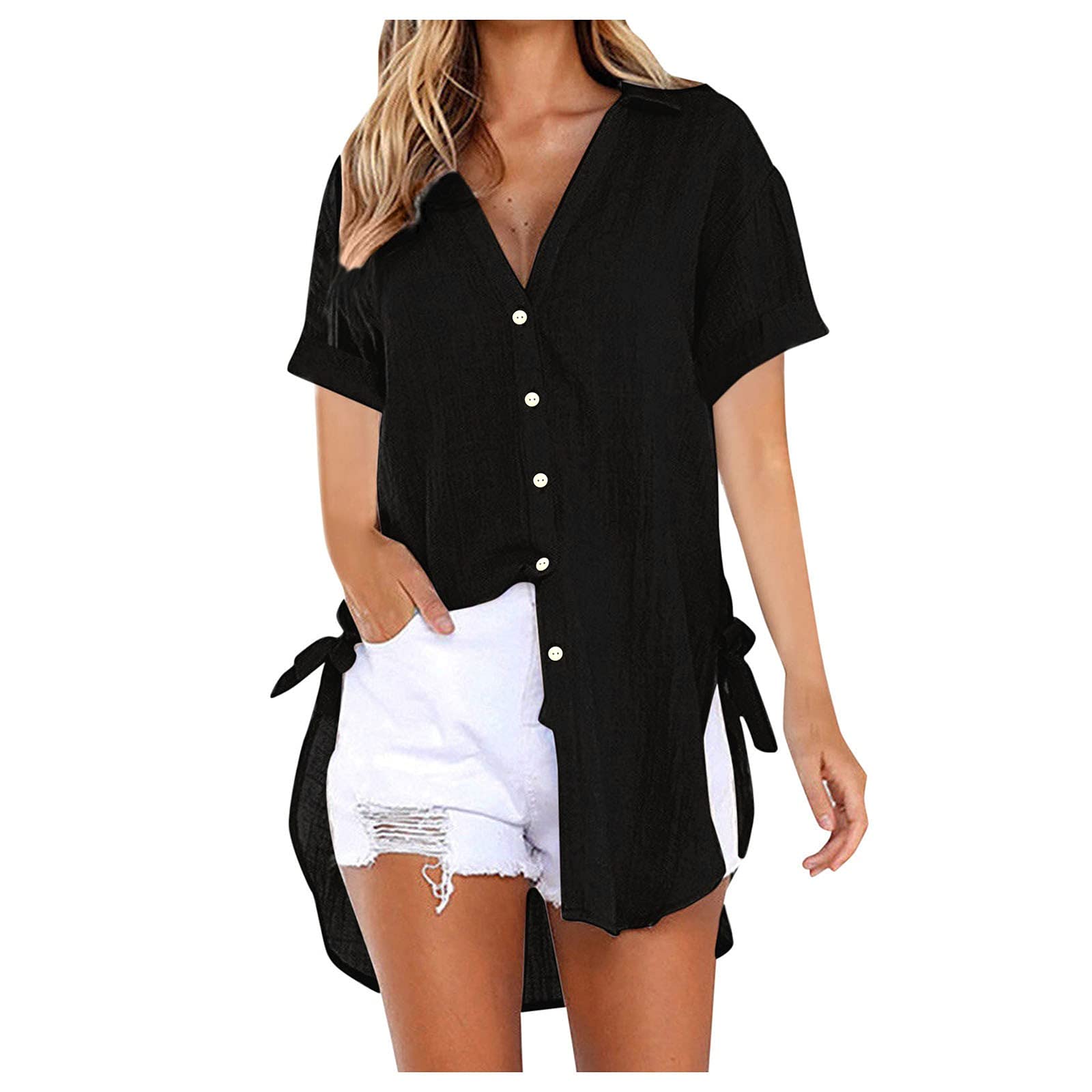 Women's Casual Long Sleeve Button Down Shirt Dress - Soft Cotton Loose Fit Tunic Top - Perfect for Office, Date Night & Everyday Wear