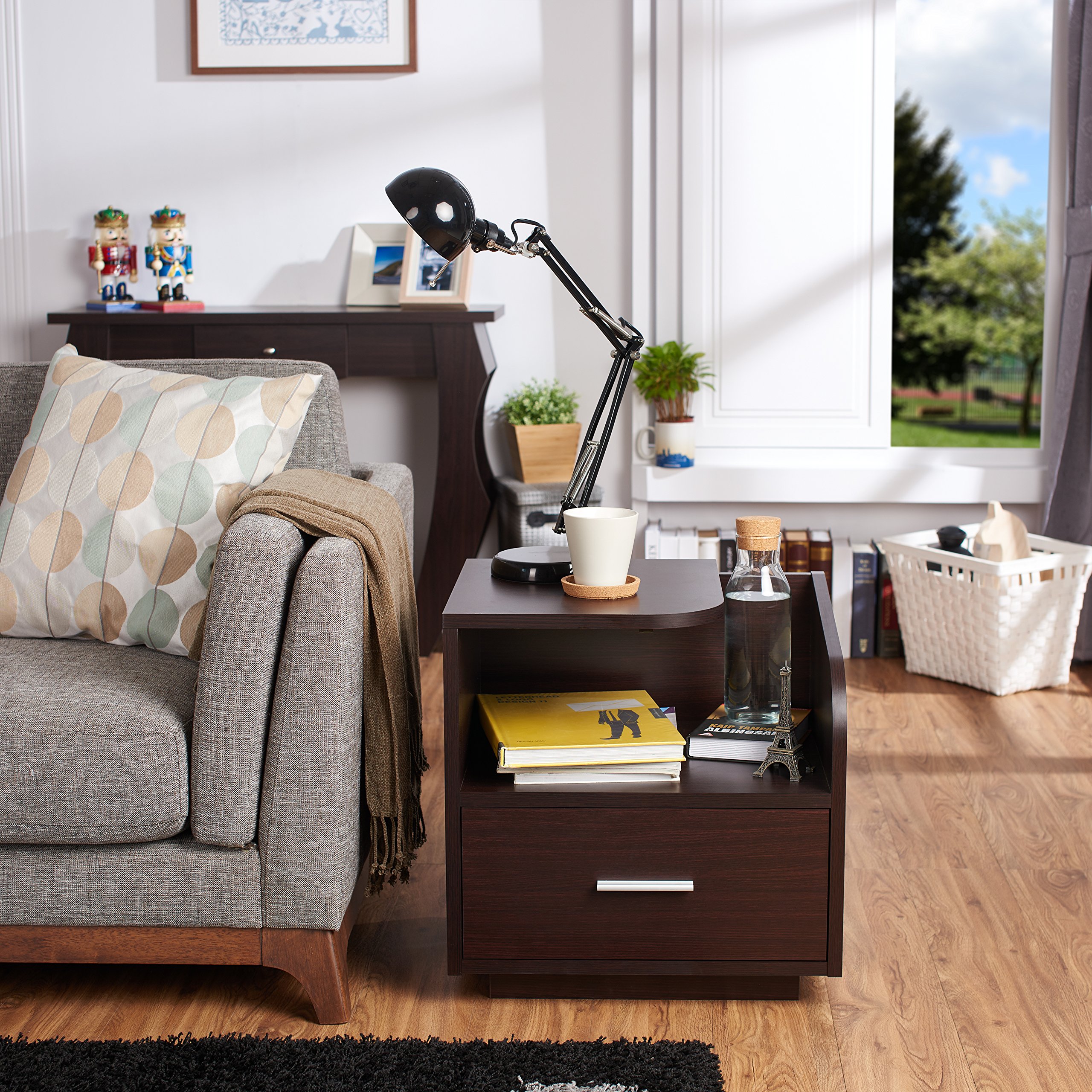 Furniture of America Chard Modern Wood Nightstand with 1 Drawer - Walnut Finish Bedside Table for Living Room, Bedroom & Office
