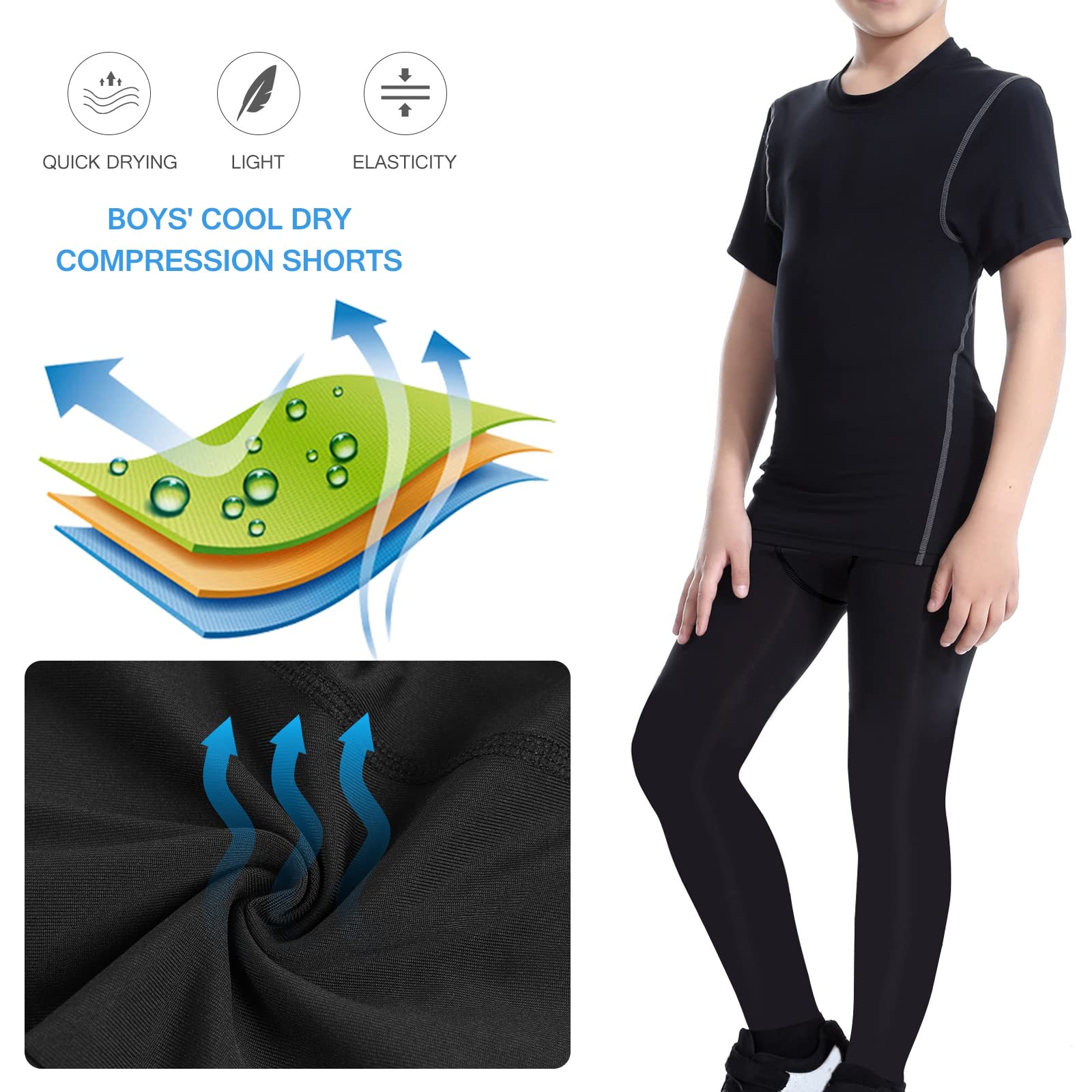 2 Pack Boys' Compression Pants - Youth Athletic Base Layer Leggings for Running, Soccer & Basketball - Moisture Wicking Kids' Sports Tights for Training & Cold Weather