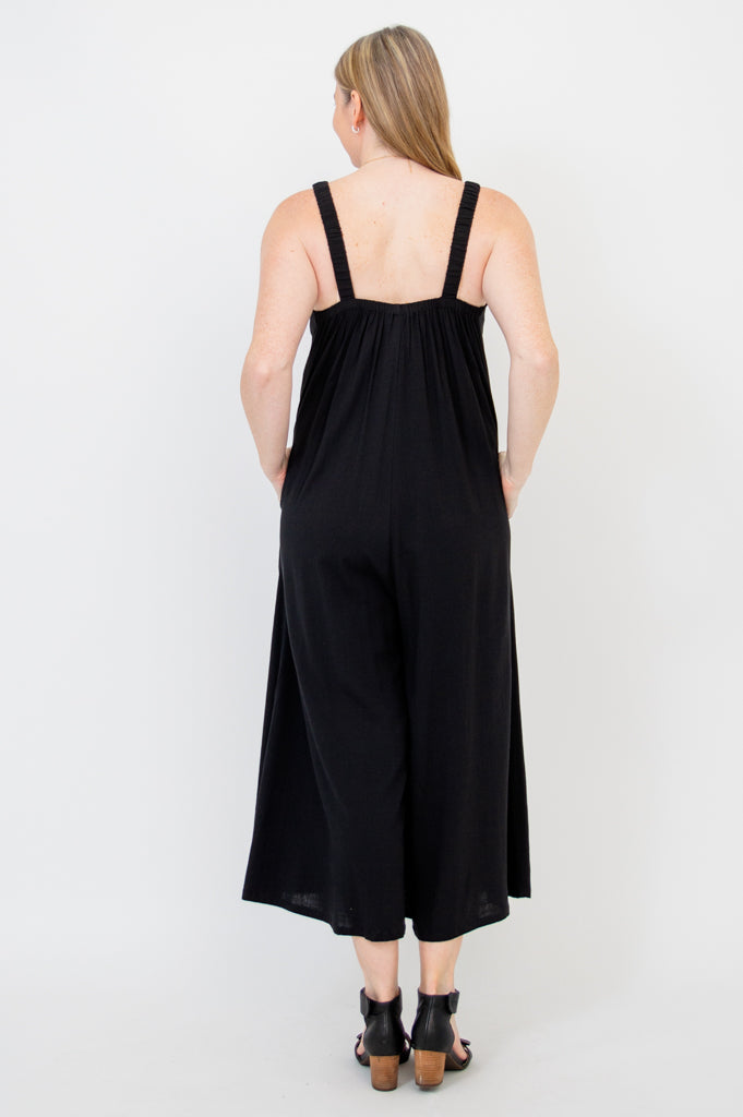Joanna Jumpsuit for Women - Black Linen Bamboo Blend Romper - Perfect for Summer Outfits, Beach Vacations & Casual Wear