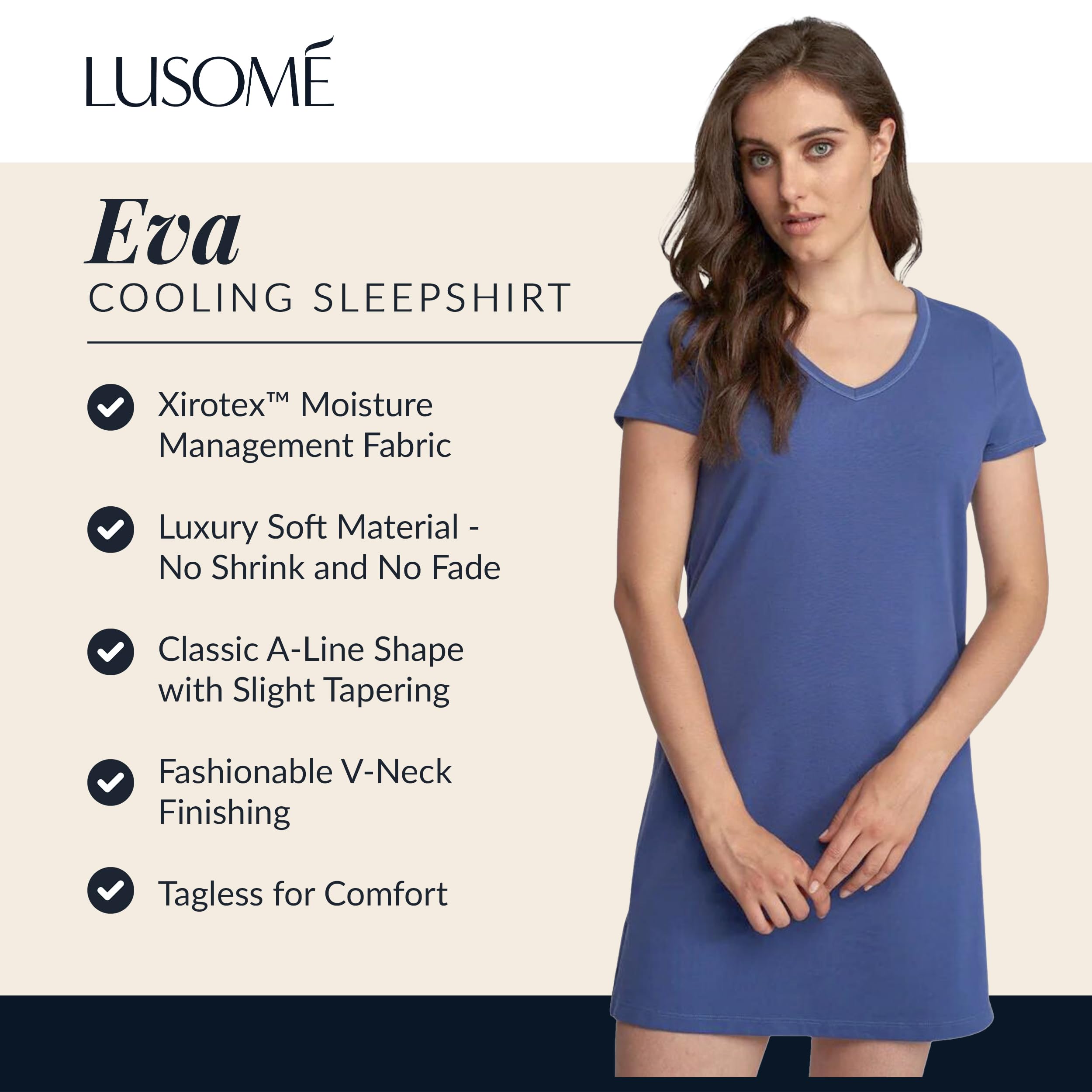 Eva Shirt Women's Cooling Nightshirt - Breathable Moisture Wicking Sleepwear for Hot Sleepers - Perfect for Summer Nights & Hot Flashes Relief