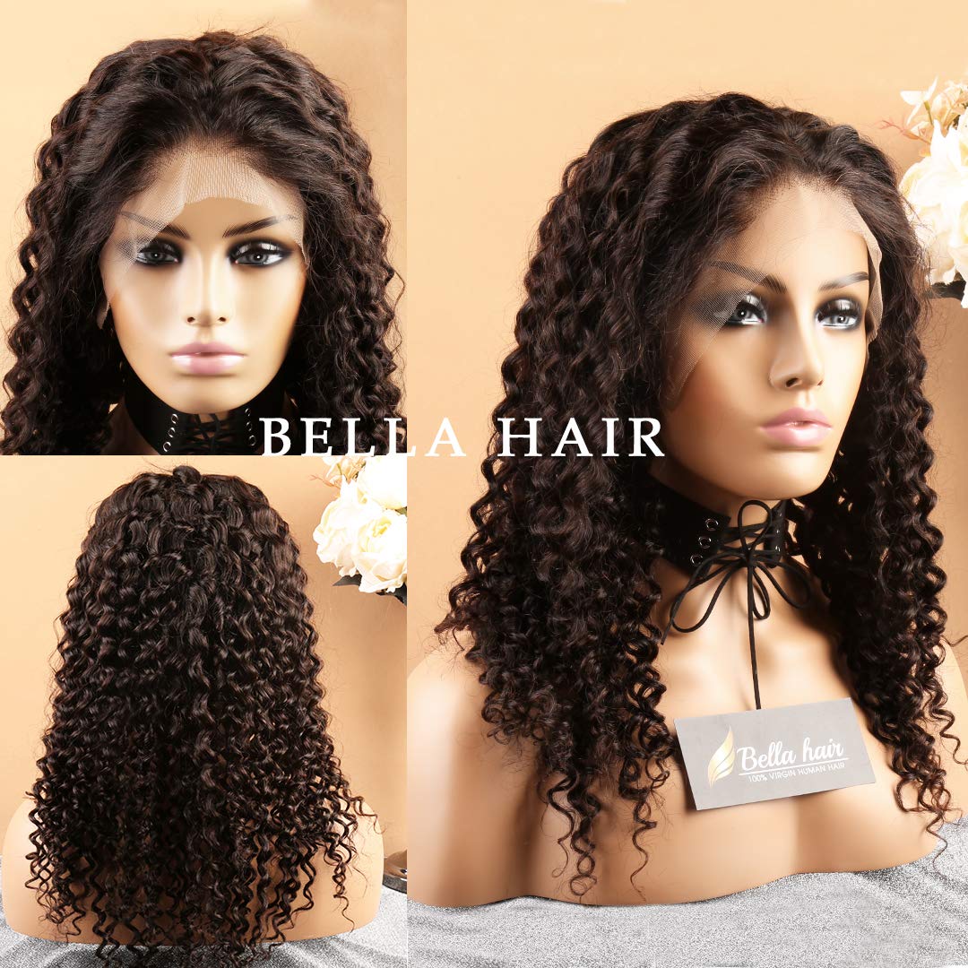 Bella Hair 150% Density Full Lace Curly Human Hair Wig with Baby Hair & Pre-Plucked Hairline - 18 Inch Remy Virgin Hair Wig for Black Women - Perfect for Daily Wear, Parties, Weddings & Special Occasions