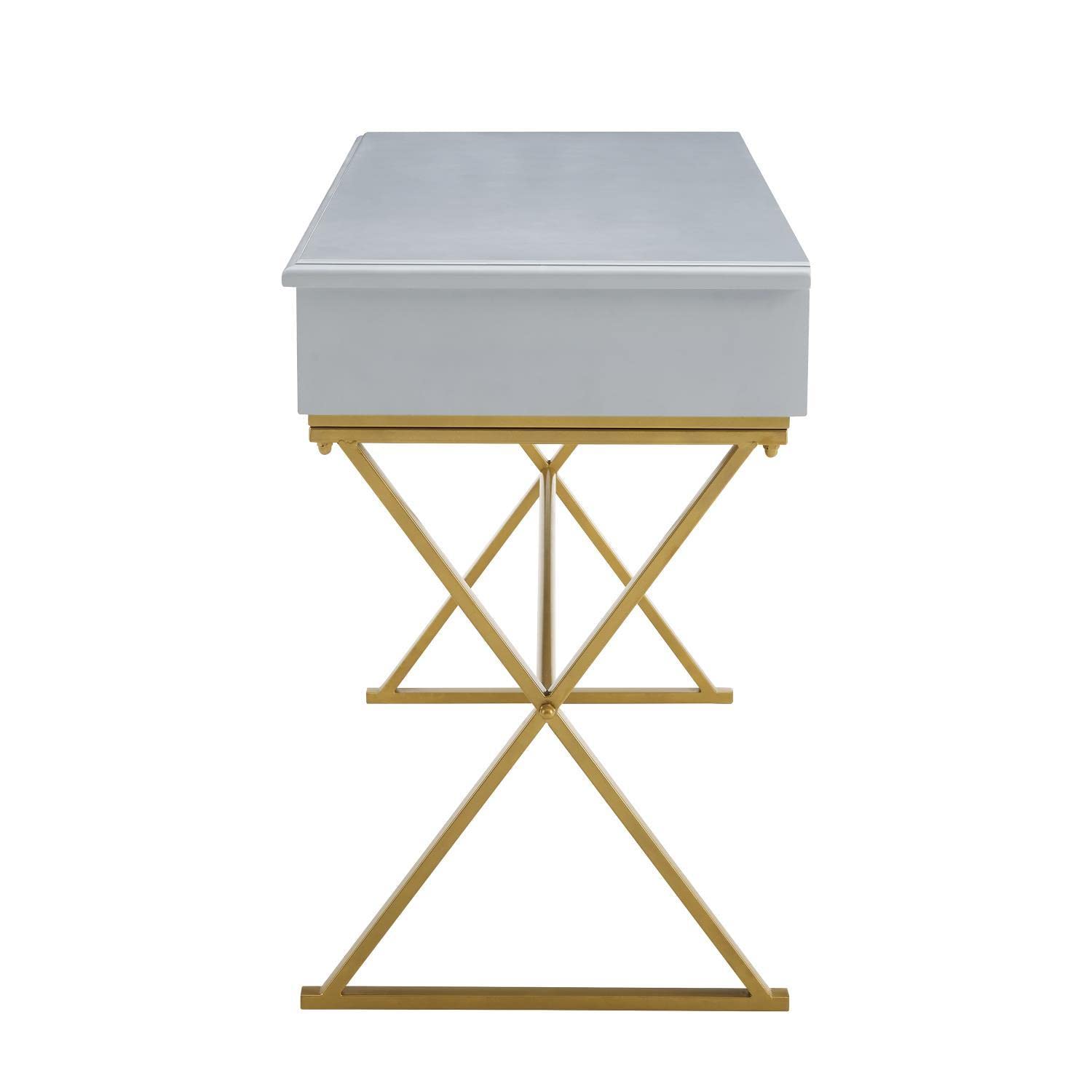 Linon Campaign 2-Drawer Writing Desk in Grey - Compact Home Office Furniture for Small Spaces, Study & Workstation Use