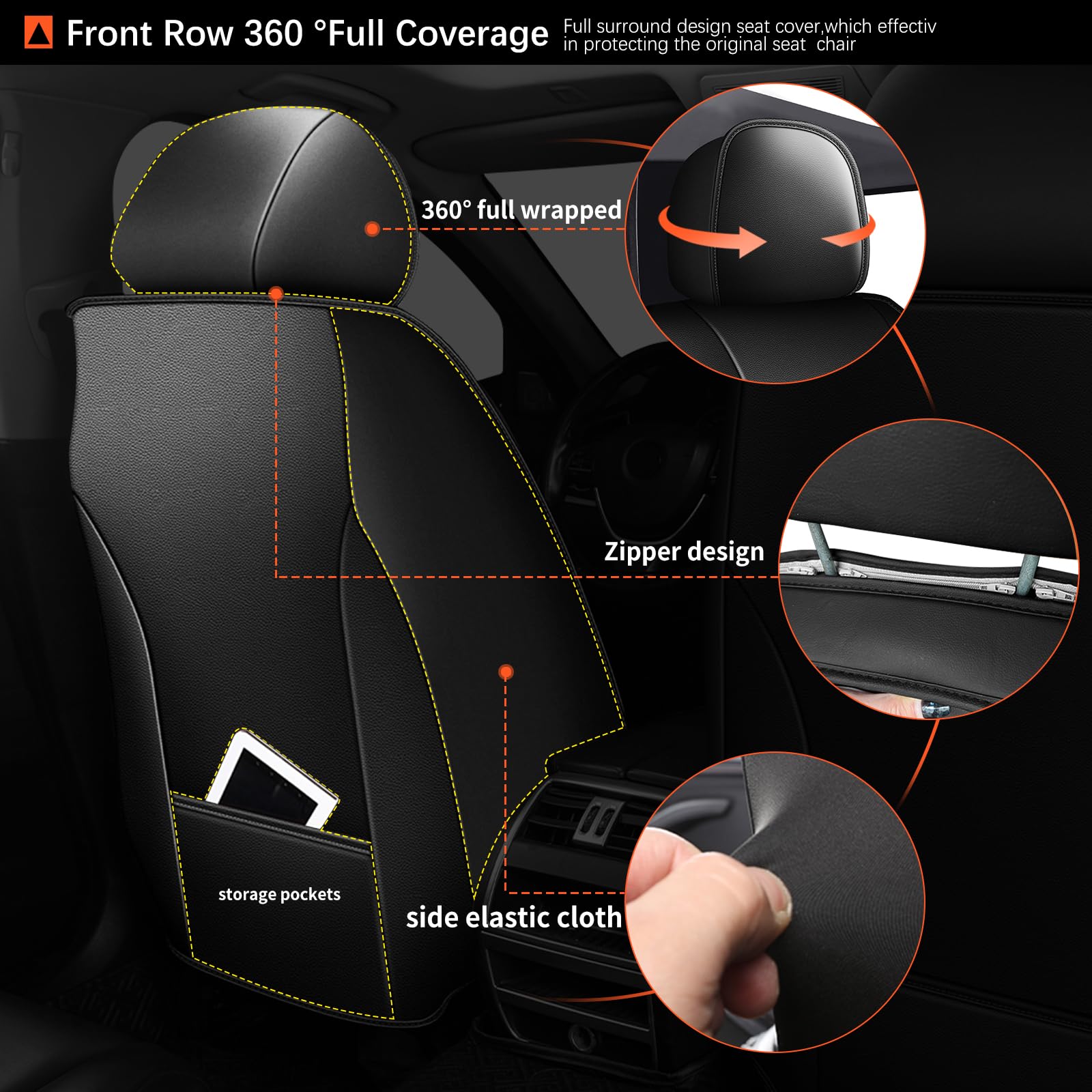 Premium Leather & Ice Silk Seat Covers for Honda Accord 2003-2017 - 5-Piece Full Set, Waterproof & Breathable Car Seat Protectors (Black) | Perfect for Daily Commuting, Road Trips & Family Protection