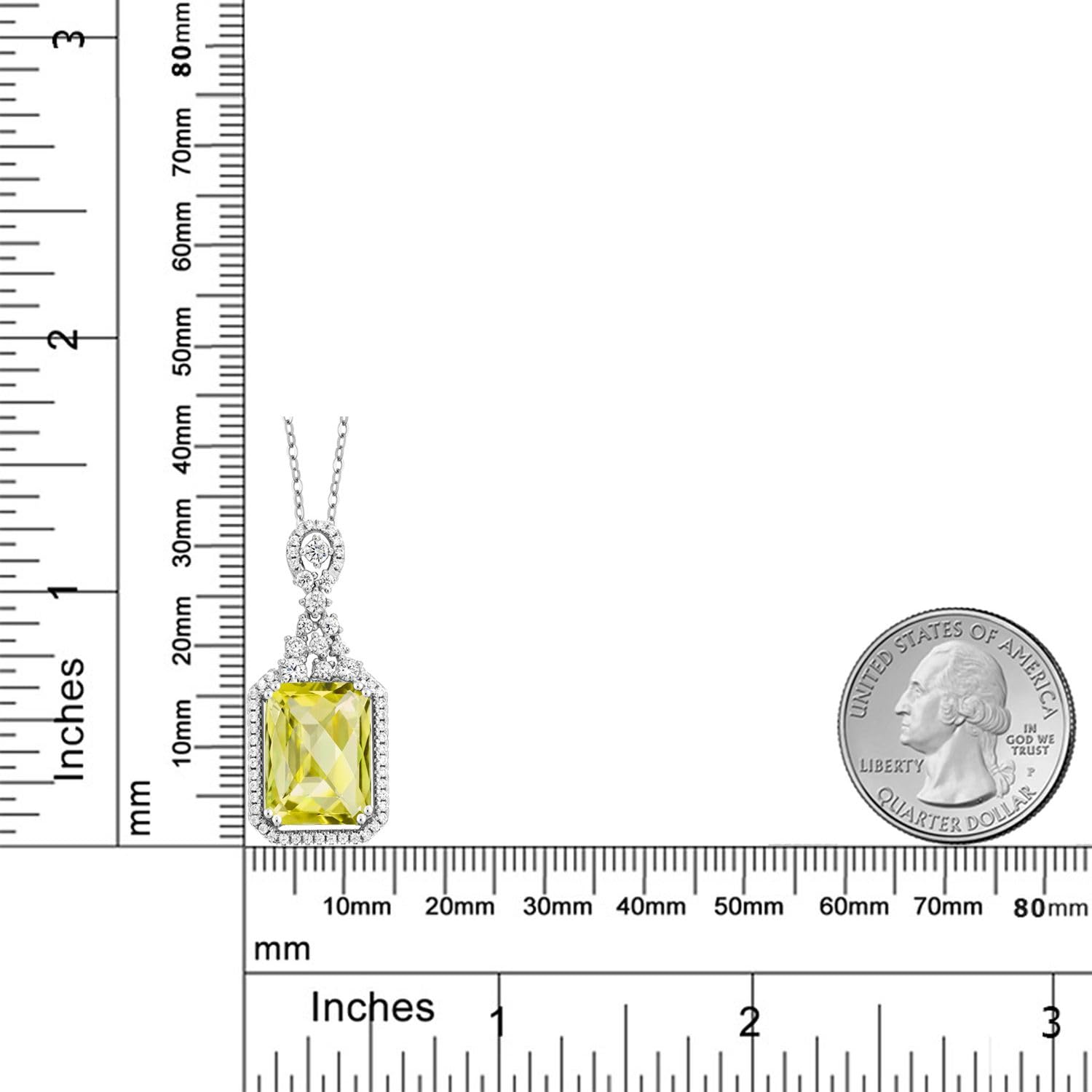 7.45 Ct Emerald Cut Checkerboard Lemon Quartz Pendant in 925 Sterling Silver - Elegant Gemstone Jewelry for Women, Perfect for Parties, Weddings & Everyday Wear