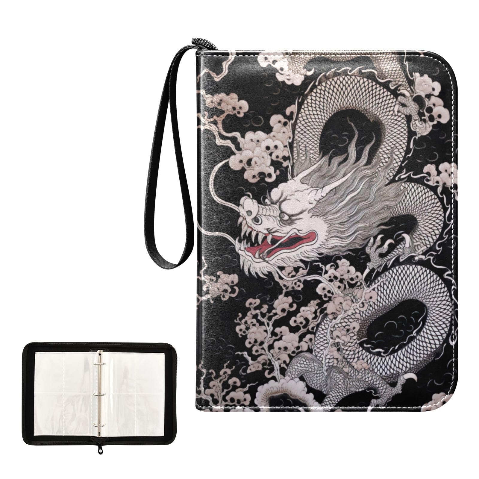 Qilmy Chinese Dragon Trading Card Binder - 400 Pocket PU Leather Collector Album for Sports Cards, Game Cards & TCG - Perfect for MTG, Pokemon, Yu-Gi-Oh Card Storage & Display