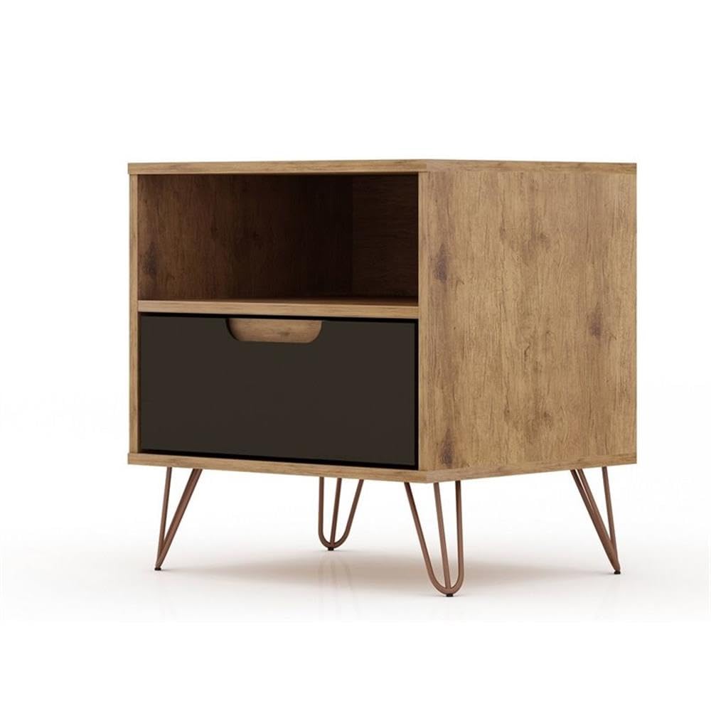 Mid Century Modern Nightstands Set of 2 with Drawer & Cubby - Functional Storage Organizer for Bedroom & Living Room - Grey Manhattan Comfort Rockefeller Bedside Tables - Perfect for Small Spaces, Guest Rooms & Apartment Decor