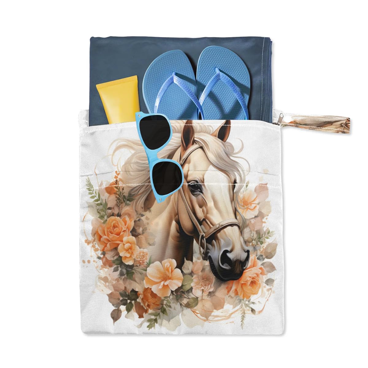 Waterproof Floral Horse Wet Dry Bag 2-Pack - Reusable Travel Laundry Bag, Swimsuit Storage & Cloth Diaper Organizer for Beach, Pool, Gym, Yoga - Ideal for Swimming, Sports & Baby Care