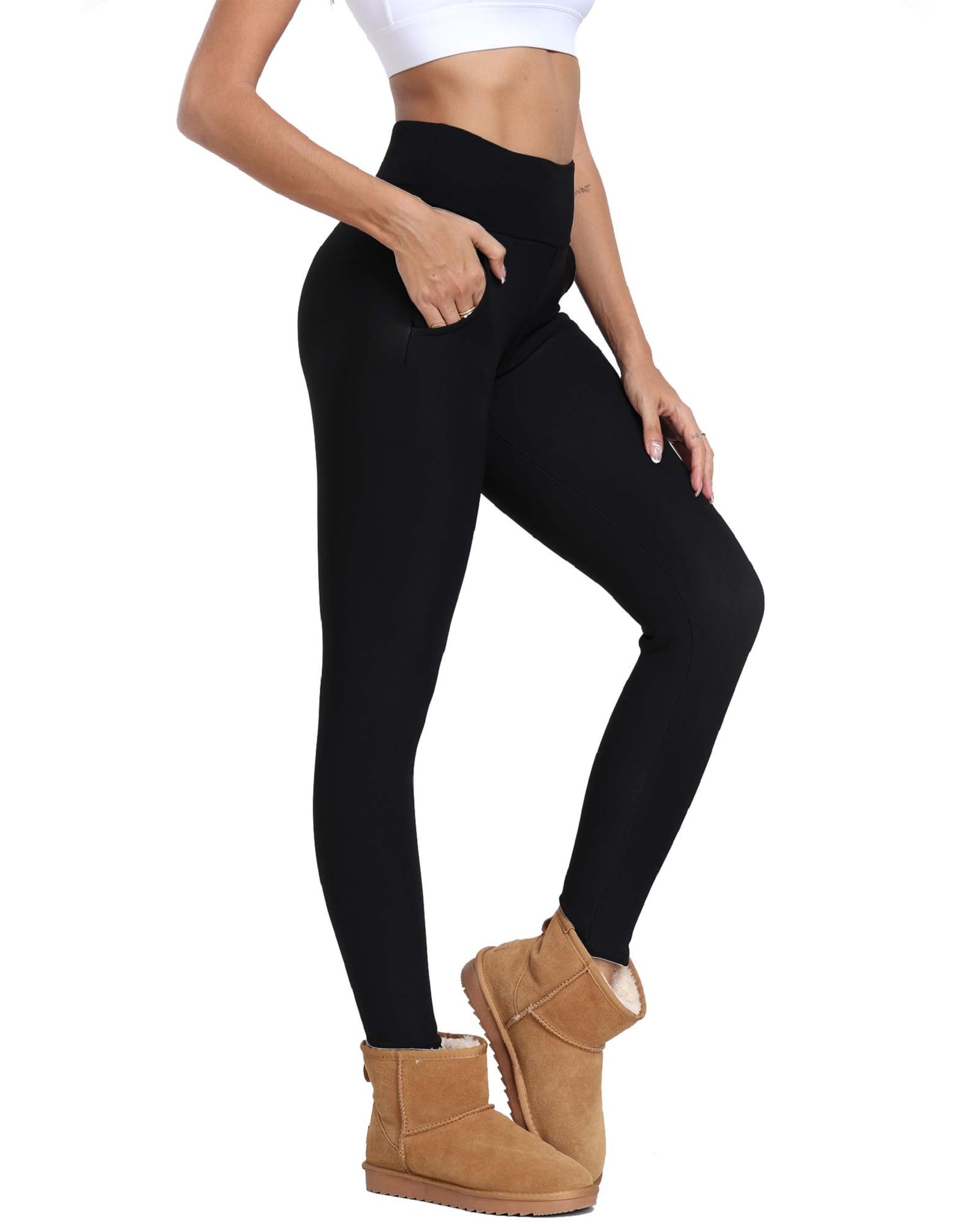 Joligiao Women's Fleece Lined Thermal Winter Leggings - High Waisted Thick Fleece-Lined Tights with Pockets & Tummy Control - Perfect for Yoga, Running, Workout & Cold Weather
