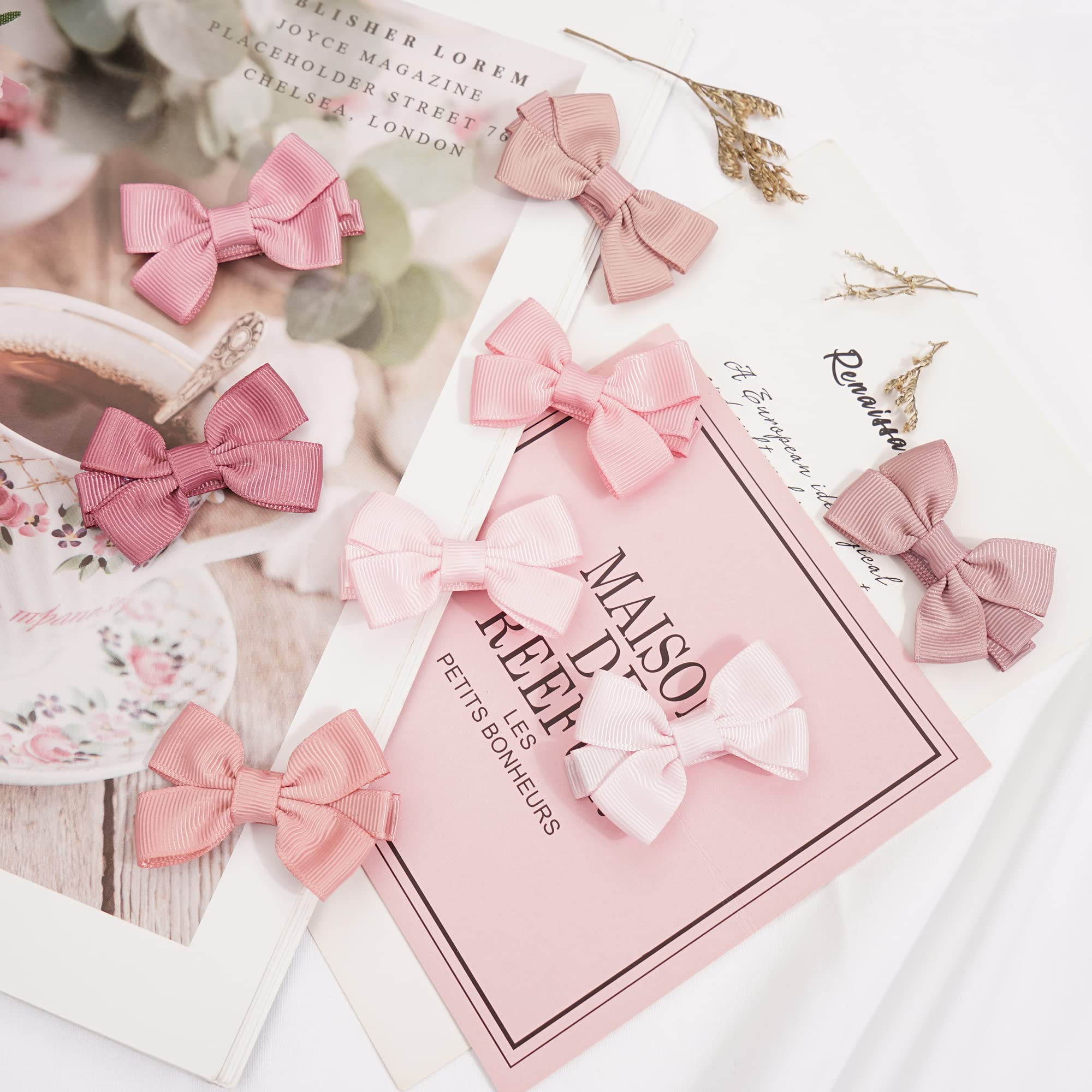 JOYOYO 50 Pcs Baby Hair Clips for Girls - Small 2 Inch Non-Slip Hair Bows with Full Ribbon Lining - Perfect for Toddlers, Infants & Newborns - Great for Parties, Photos & Daily Styling