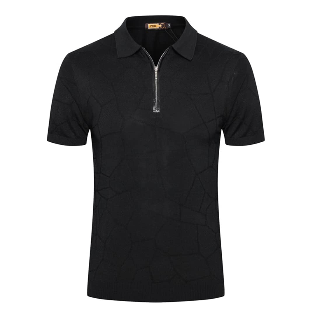 Men's Silk Polo Shirt - Summer Fashion Zipper Casual Short Sleeve Shirt - Lightweight & Breathable for Outdoor Activities, Golf & Business Casual Wear