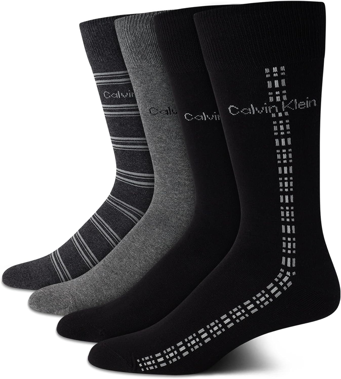 Calvin Klein Men's Dress Socks - Soft Cotton Blend Crew Socks with Stylish Patterns (4-Pack) for Business, Office & Formal Occasions