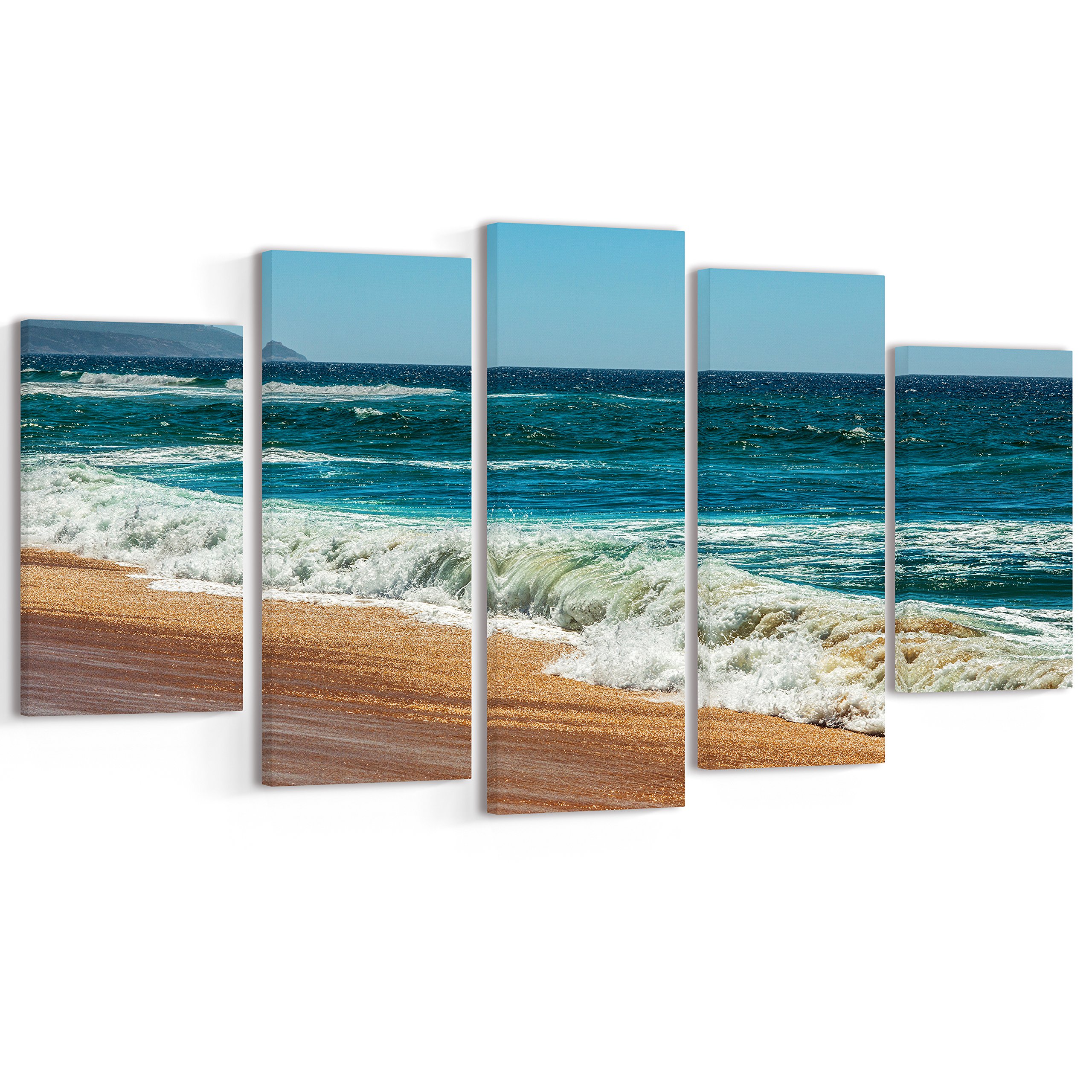 Blue Atlantic Beach in Summertime - Contemporary Seascape Canvas Wall Art for Living Room, Bedroom & Office Decor | Coastal Home Decor | Ready to Hang