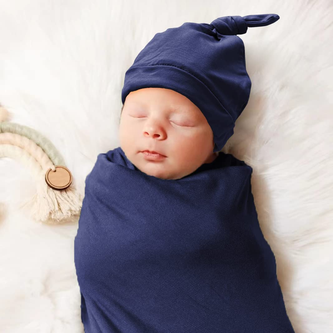 Soft Newborn Swaddle Blanket with Matching Hat Set - 35